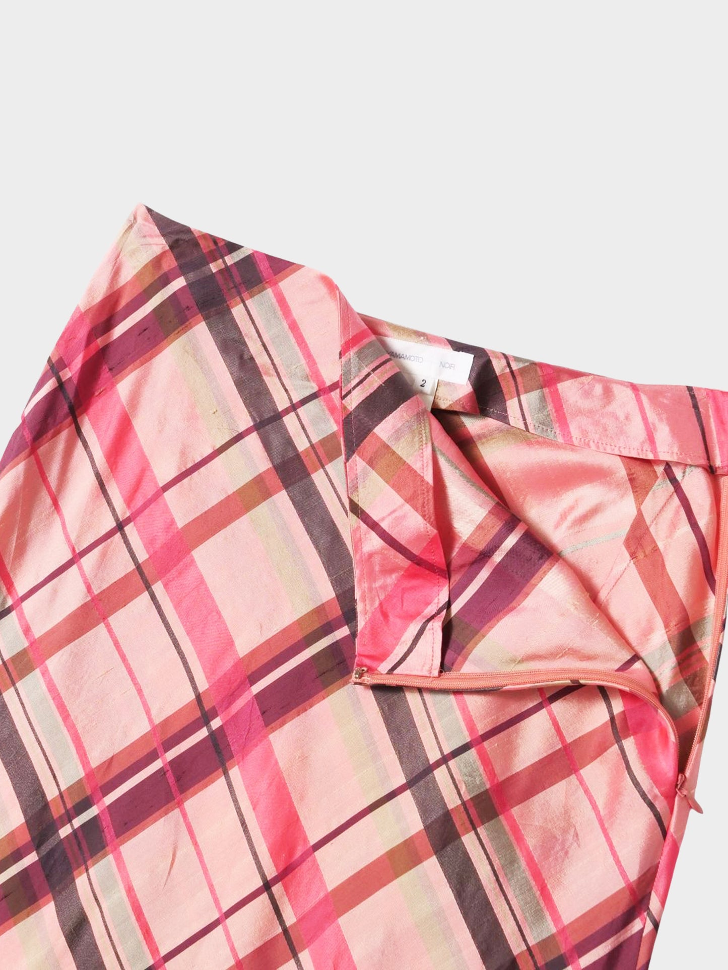 Yohji Yamamoto SS 2013 Pink Check Pattern Print Silk Skirt