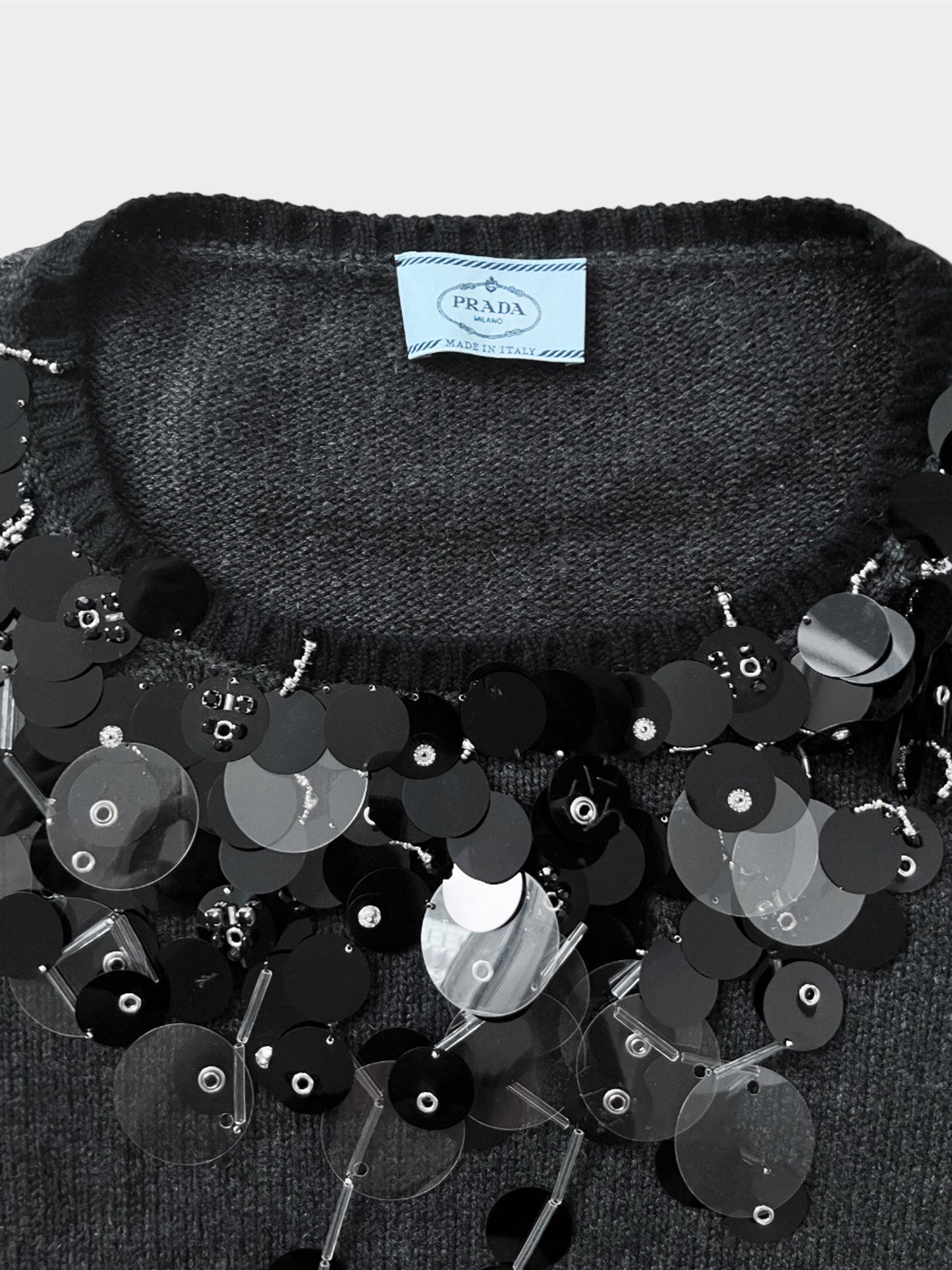 Prada 2020s Sequin Steel Grey Cashmere Sweater