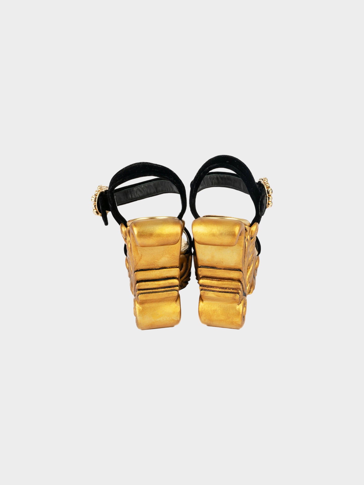 Dolce and Gabbana 2010s Black and Gold Baroque Platform Heels