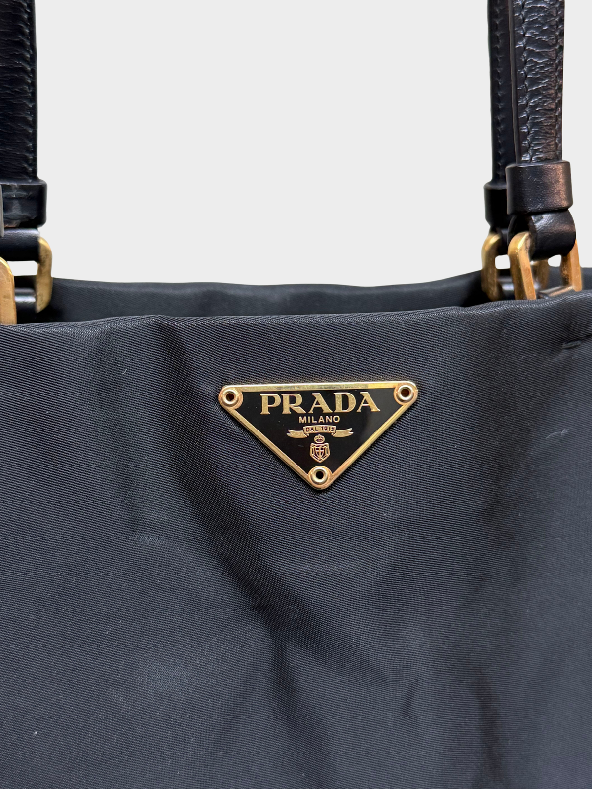 Prada 2000s Black Tessuto Nylon Saffiano Leather Tote Bag