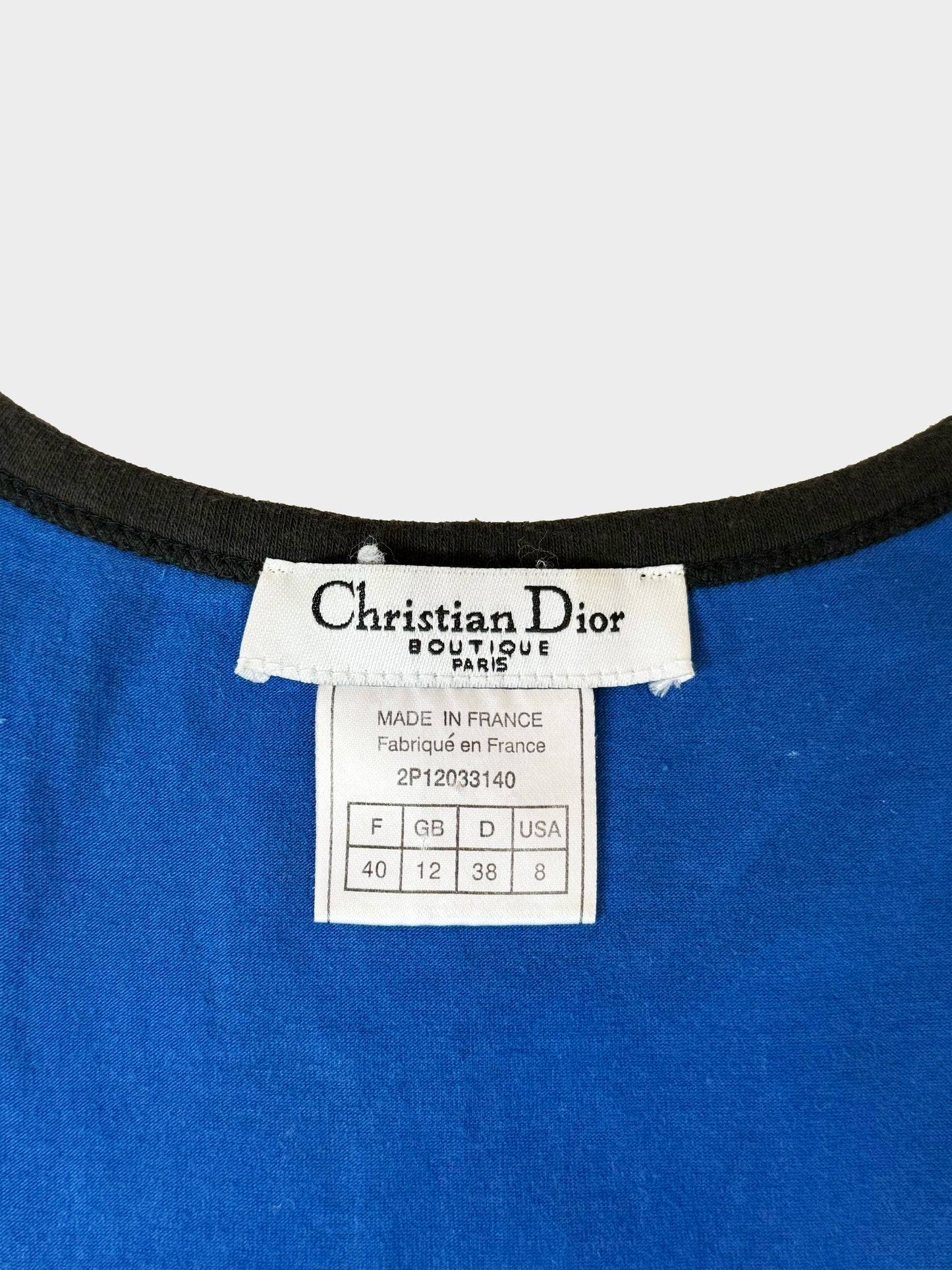 Christian Dior Spring 2002 Blue and Black Gothic Letter 1947 Tank