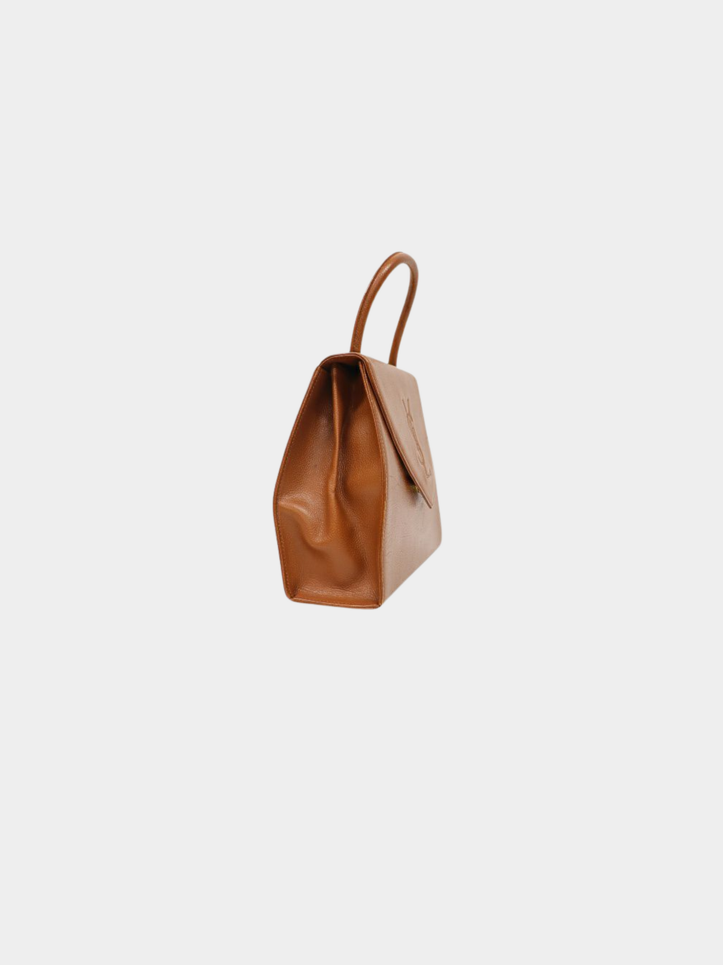 Yves Saint Laurent 1990s Brown Logo Stitch Leather Handbag