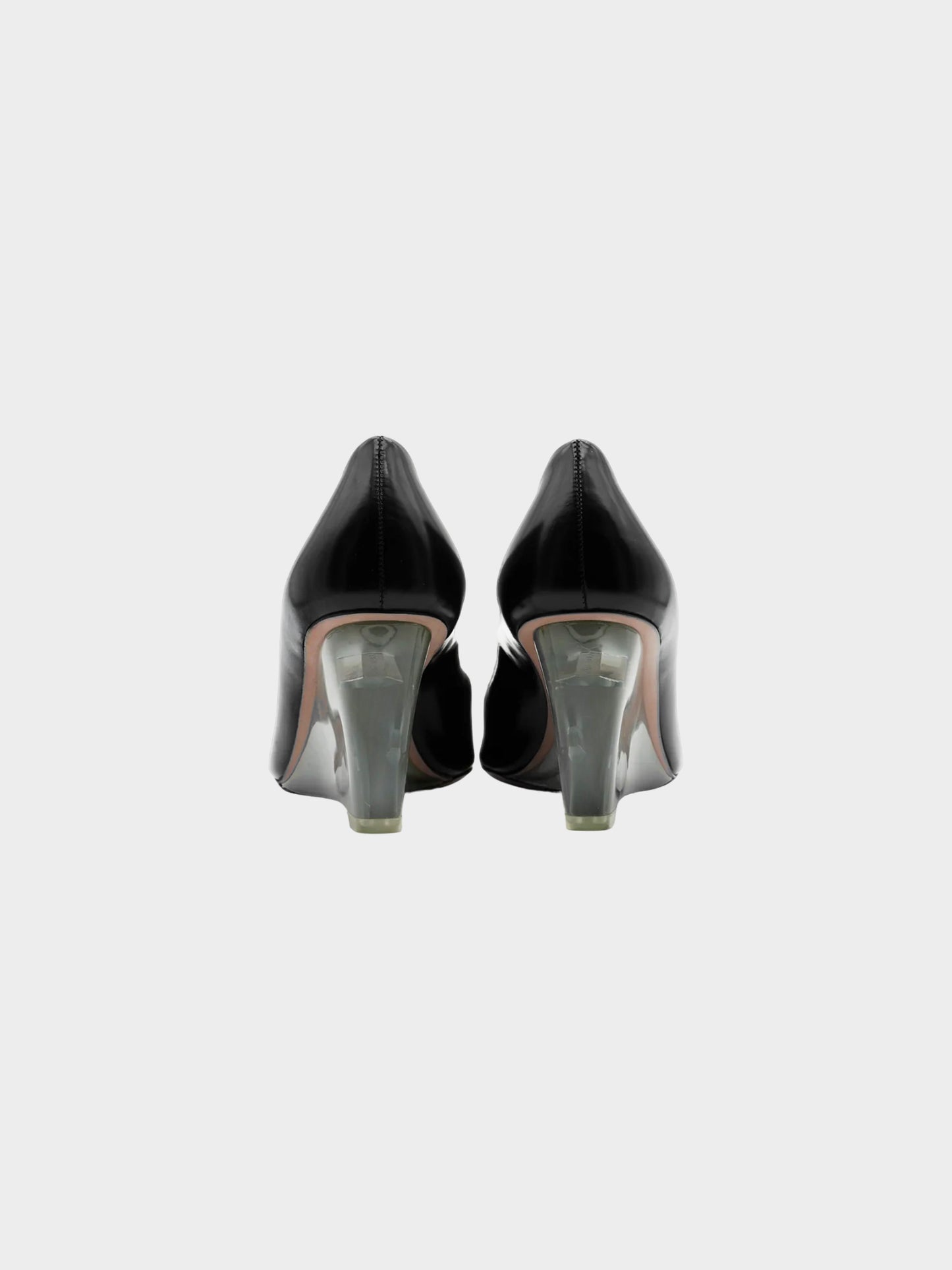 Prada SS 2010 Black Leather Plexiglass Wedge Heels