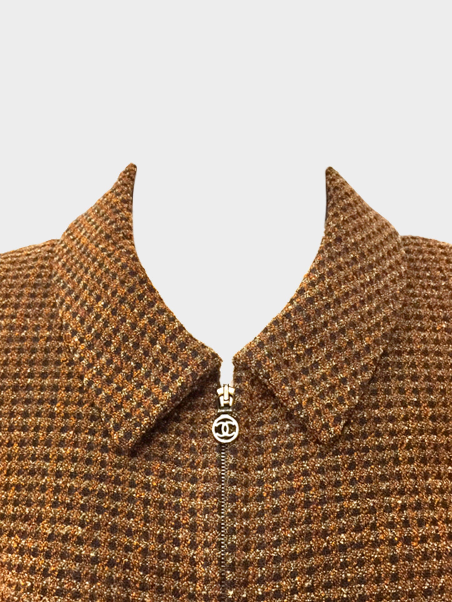 Chanel 1990s Brown Wool Blend Long Sleeve Zip Dress