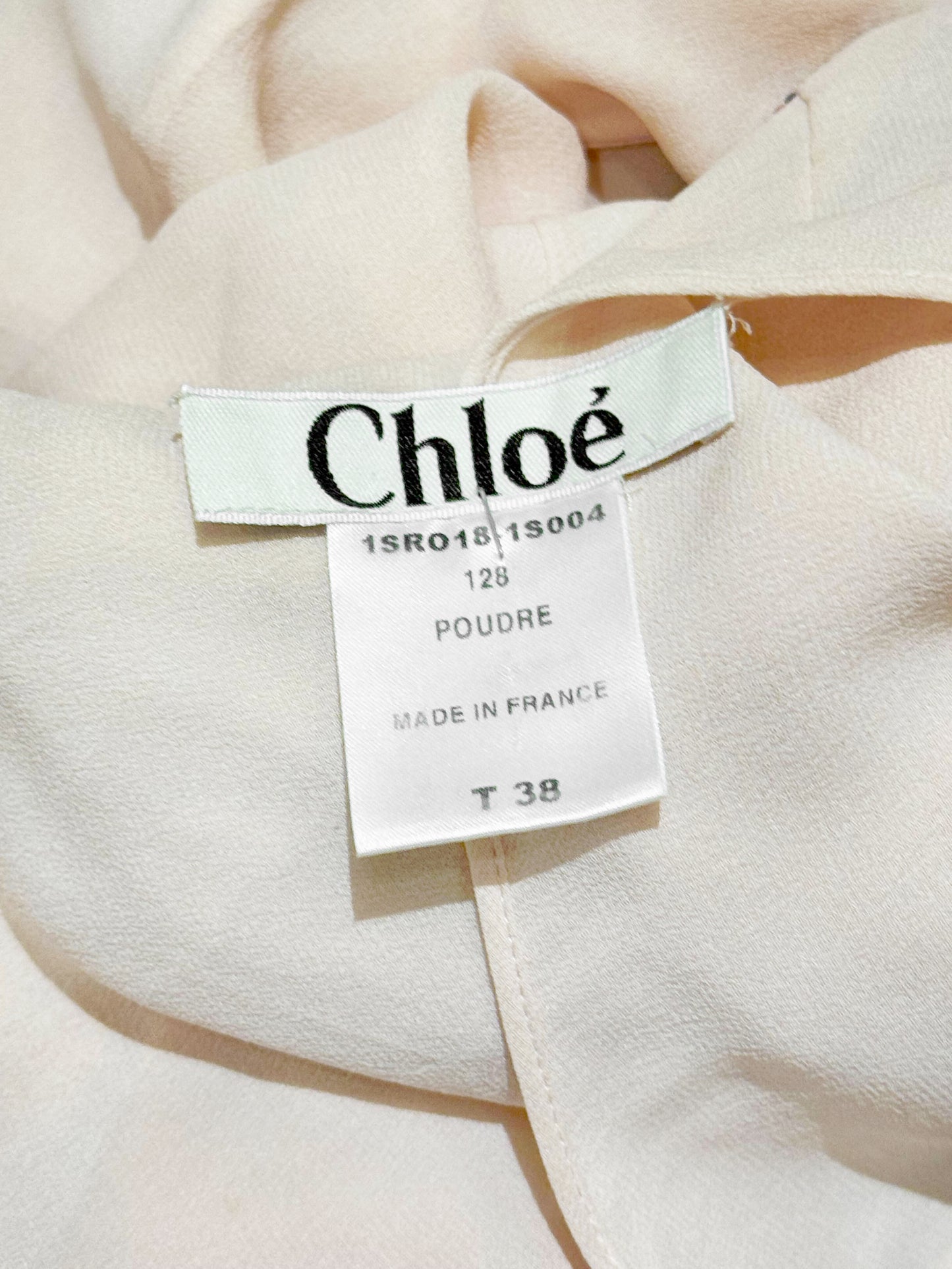 Chloé SS 2001 Beige Silk Embroidered Flutter Sleeve Dress