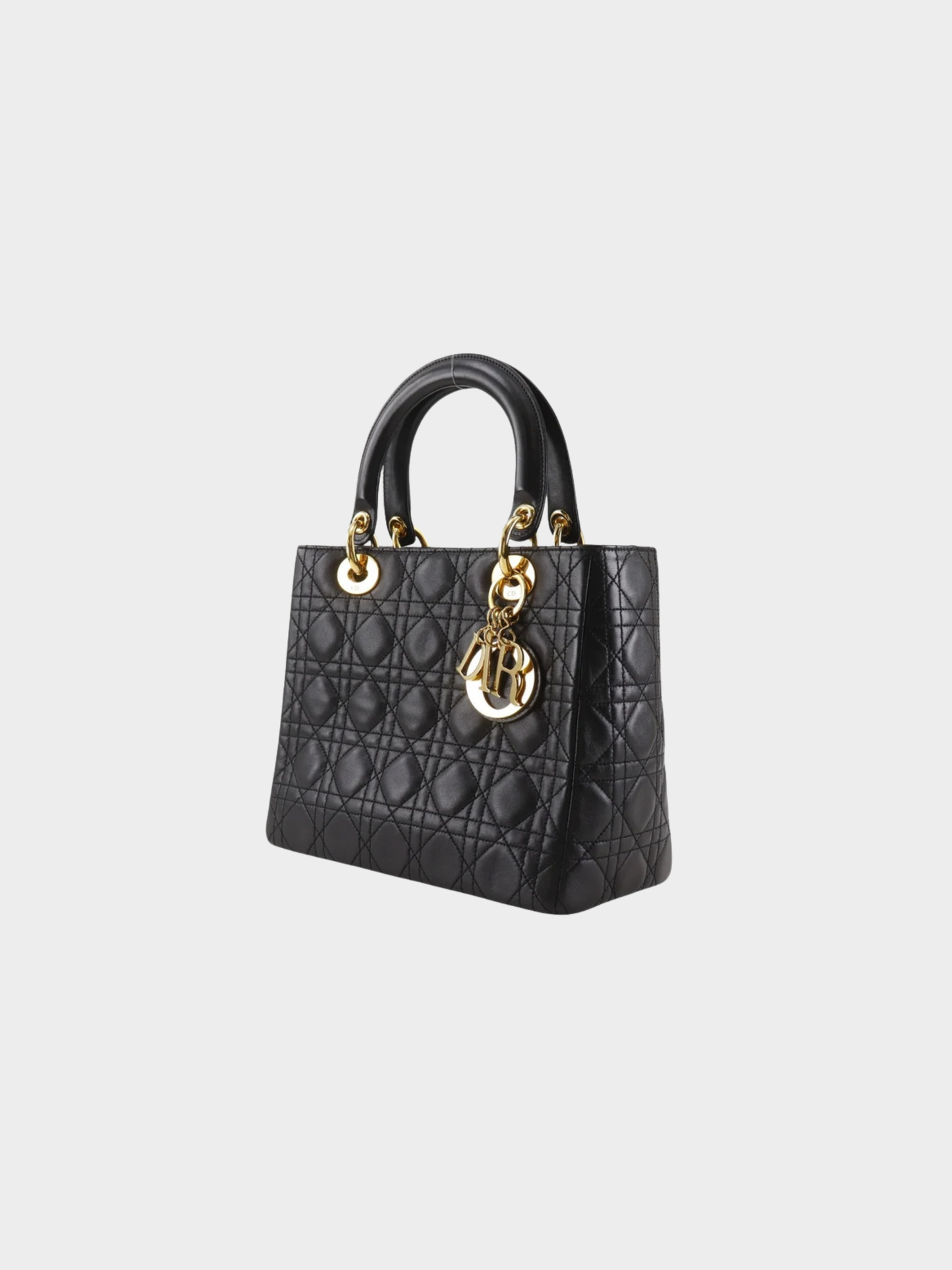 Dior 2020s Black Lambskin Cannage Lady Dior Handbag