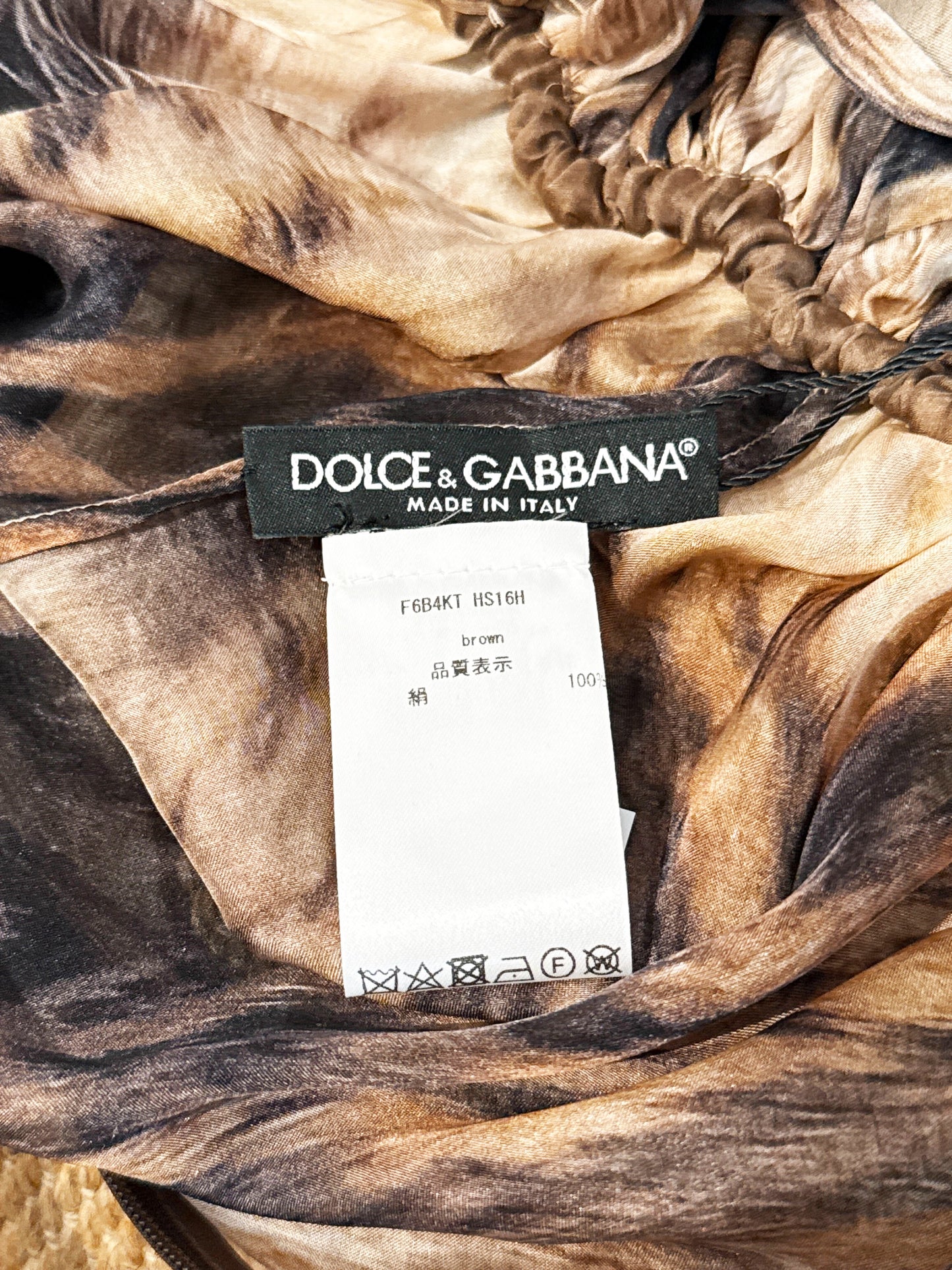 Dolce and Gabbana 2010s Rare Beige and Black Animal Print Chiffon Mini Dress with Scarf