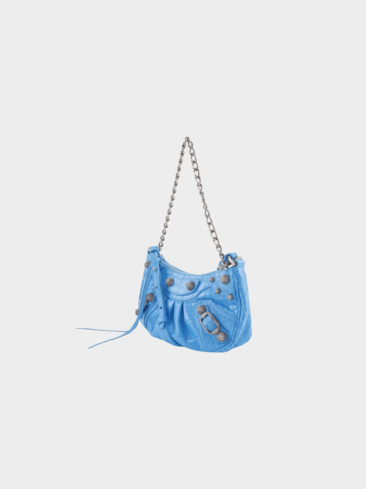 Balenciaga 2020s Light Blue Embossed Leather Hourglass XS Chain Shoulder Bag