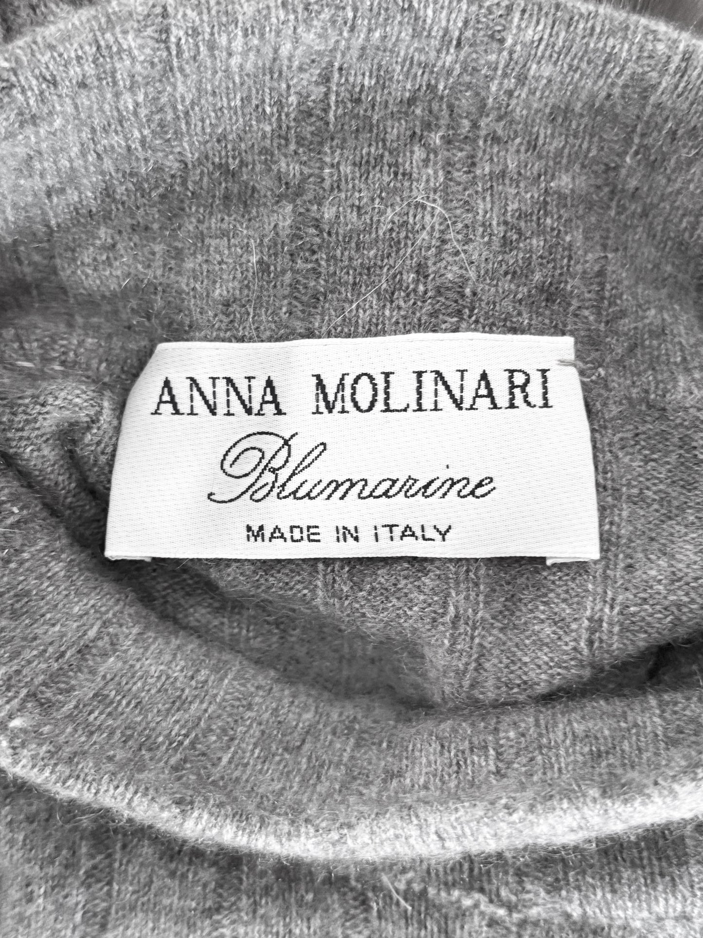 Blumarine 1990s Grey Wool Knit Top with Fur Trim