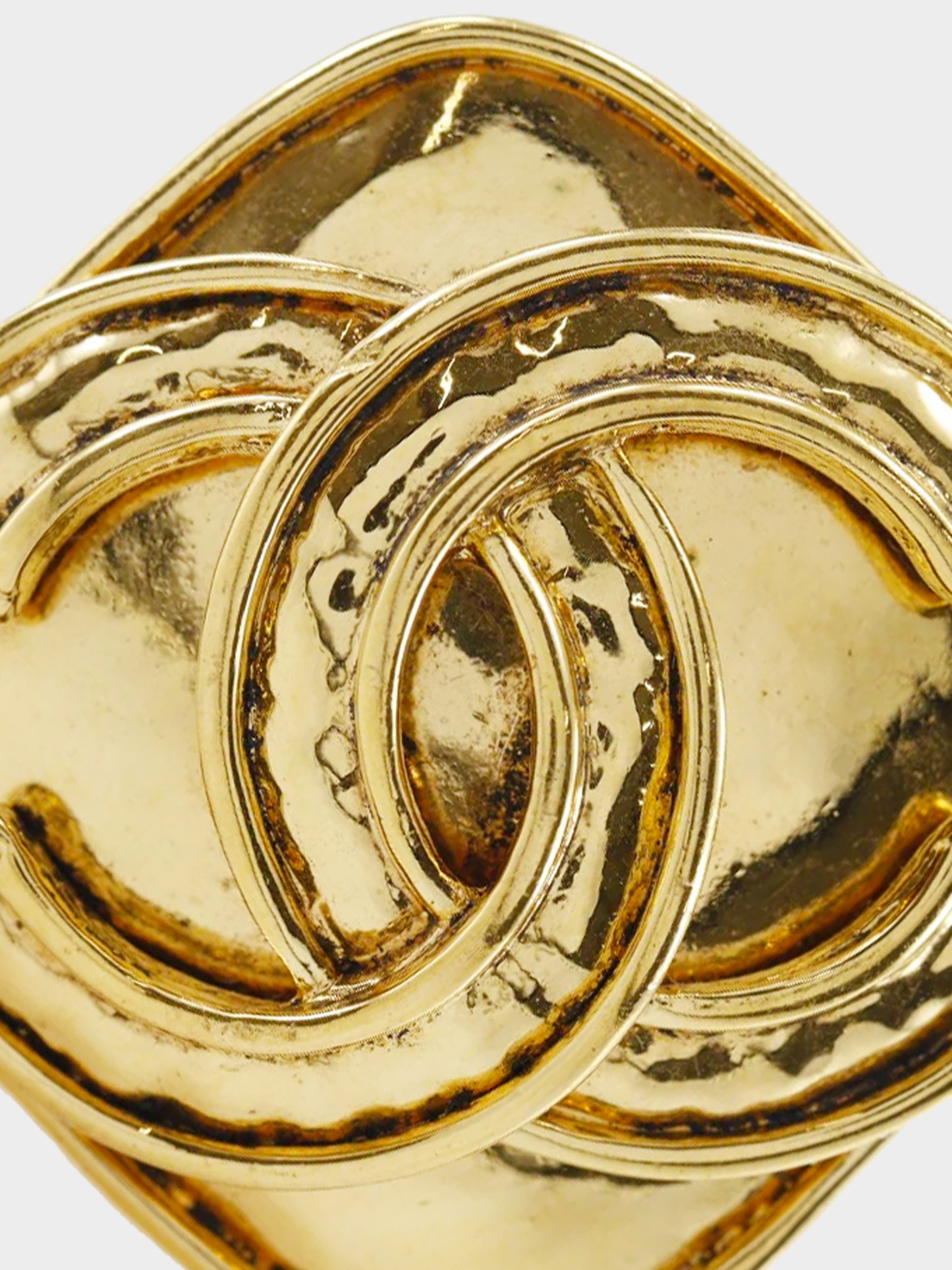 Chanel Spring 1994 Gold Plated Vintage Diamond CC Logo Clip-on Earrings