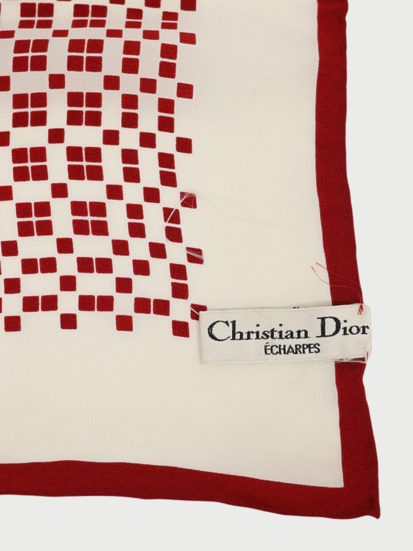 Christian Dior 1980s Ivory Red Silk Logo Scarf
