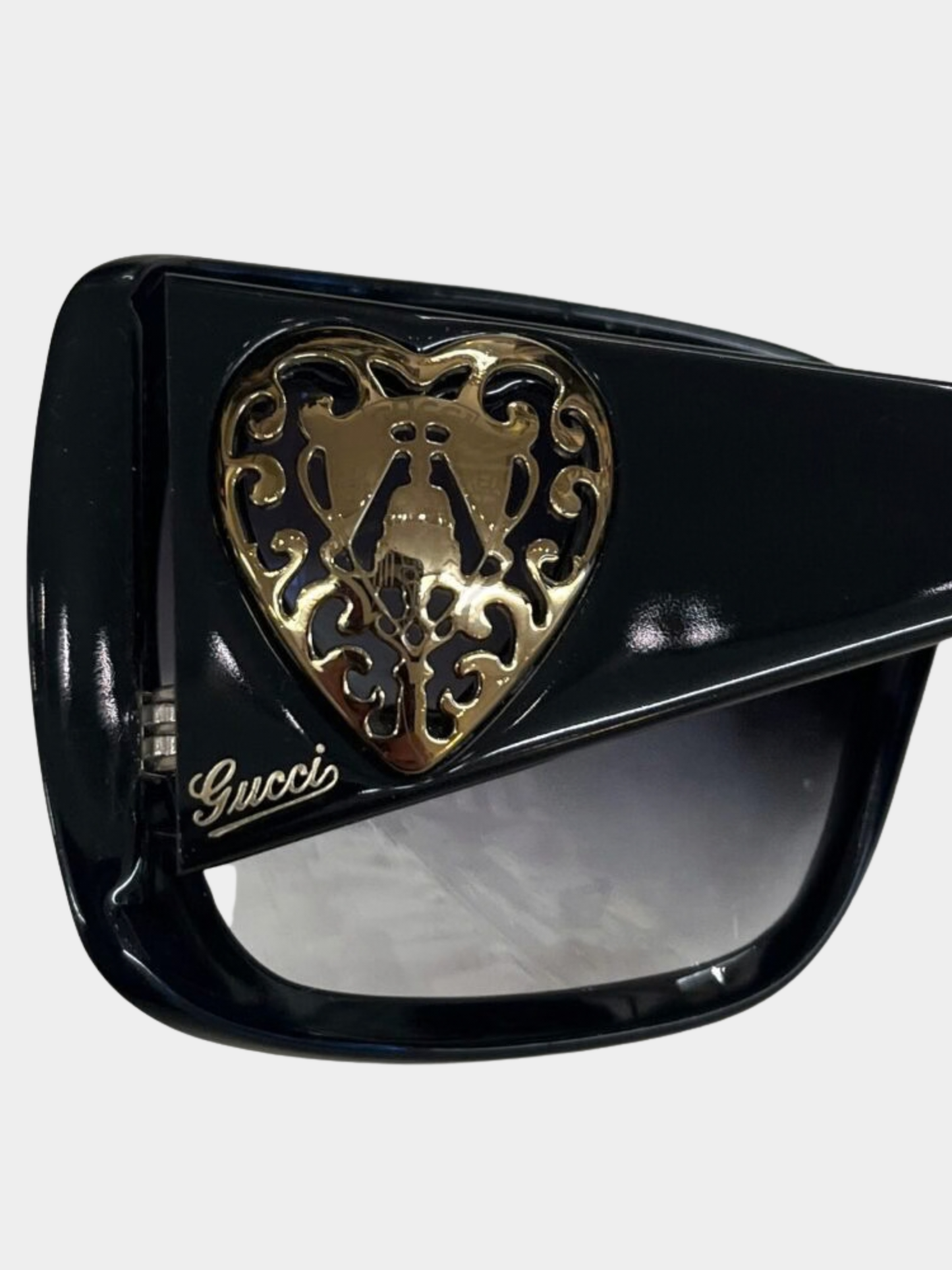 Gucci 2000s Black Frame Heart Crest Sunglasses