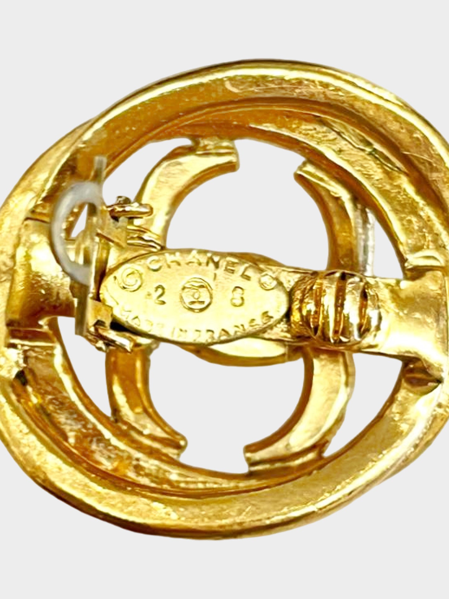 Chanel 1990s Gold Hammered Metal CC Clip-on Earrings