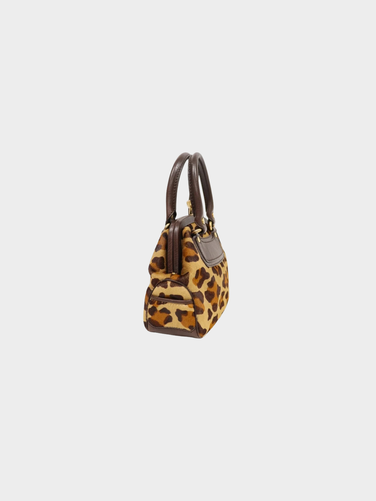 Celine 2000s Brown Beige Hair-On Hide Clasp Handbag