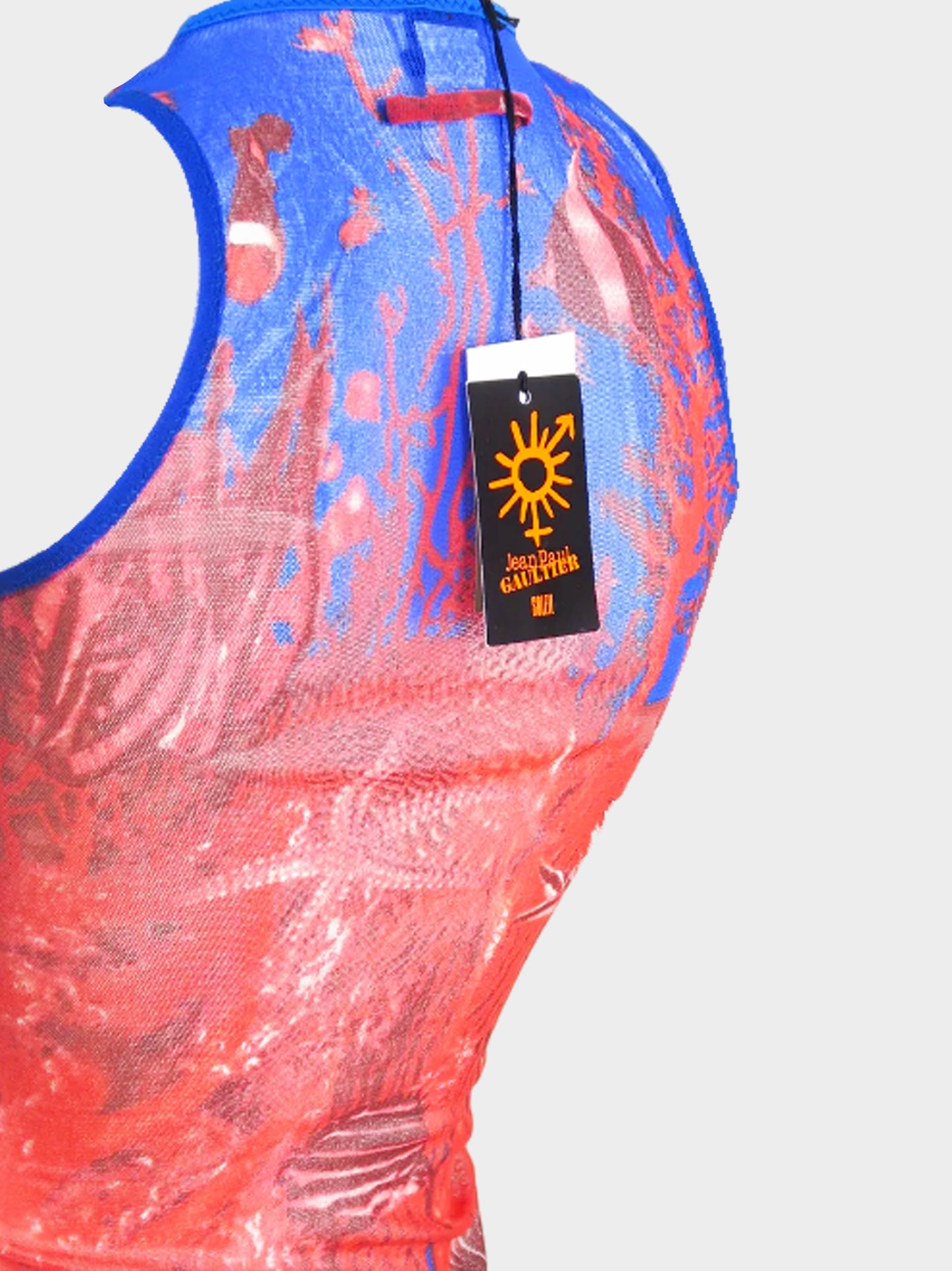 Jean Paul Gaultier SS 1998 Rare Sea Life Printed Mesh Front Zip Tank Top