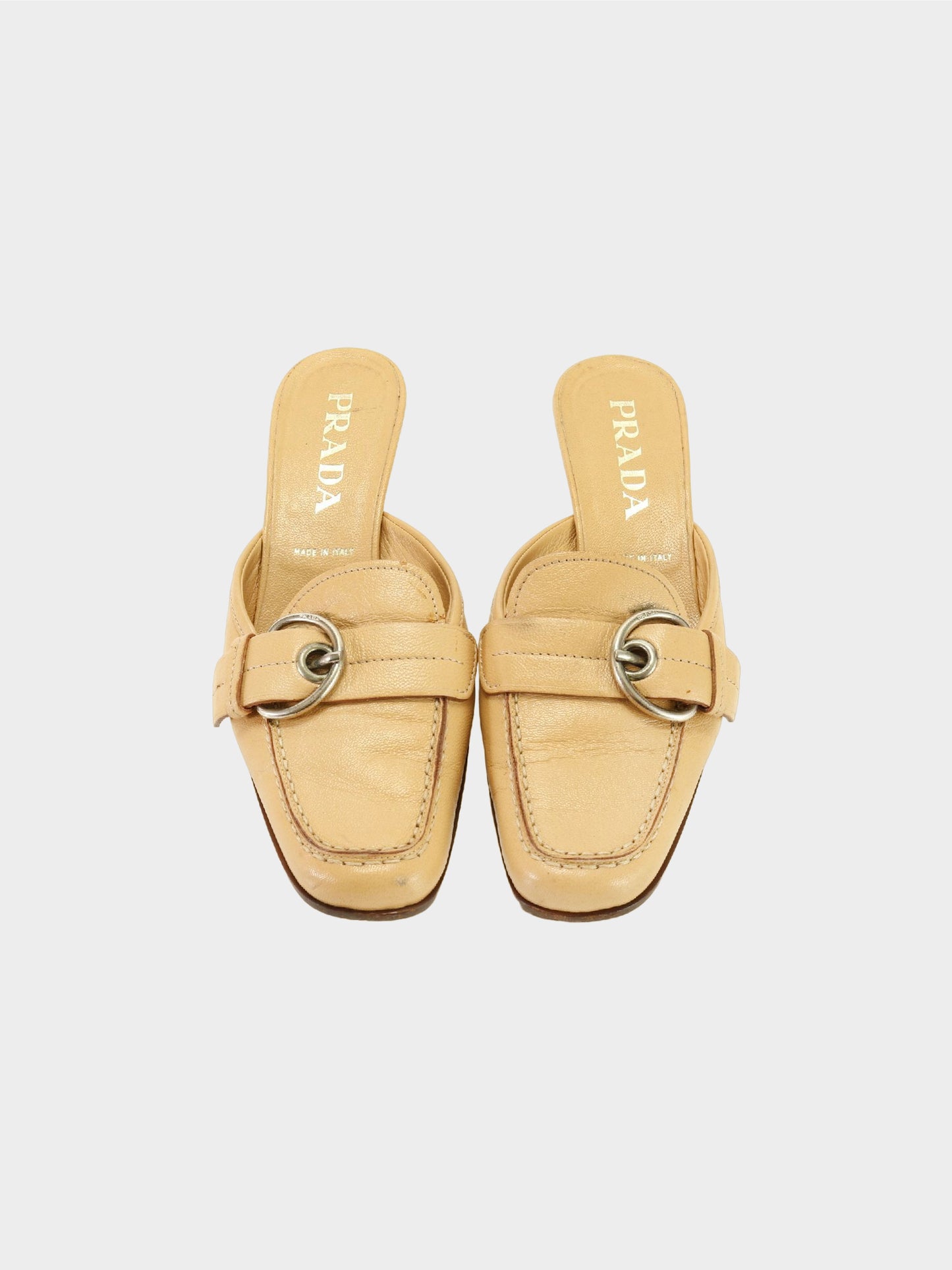 Prada 1990s Beige Leather Heeled Mules