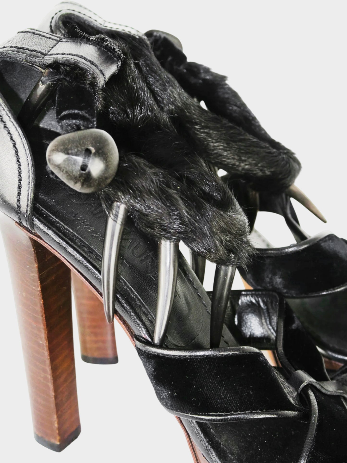 Yves Saint Laurent SS 2002 Black Fur Tie and Claw Heels