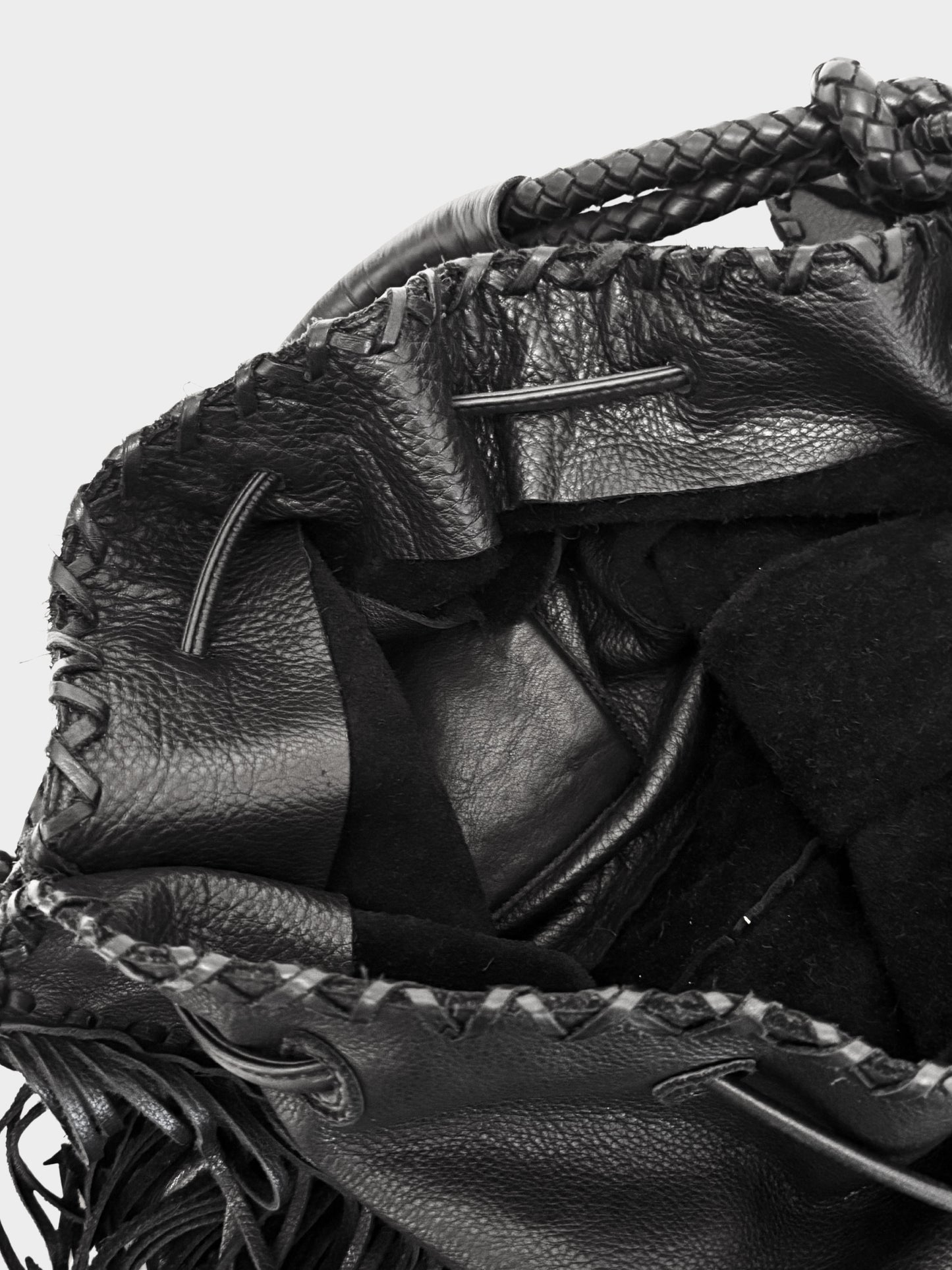 Ralph Lauren 2000s Black Leather Fringe Bucket Bag