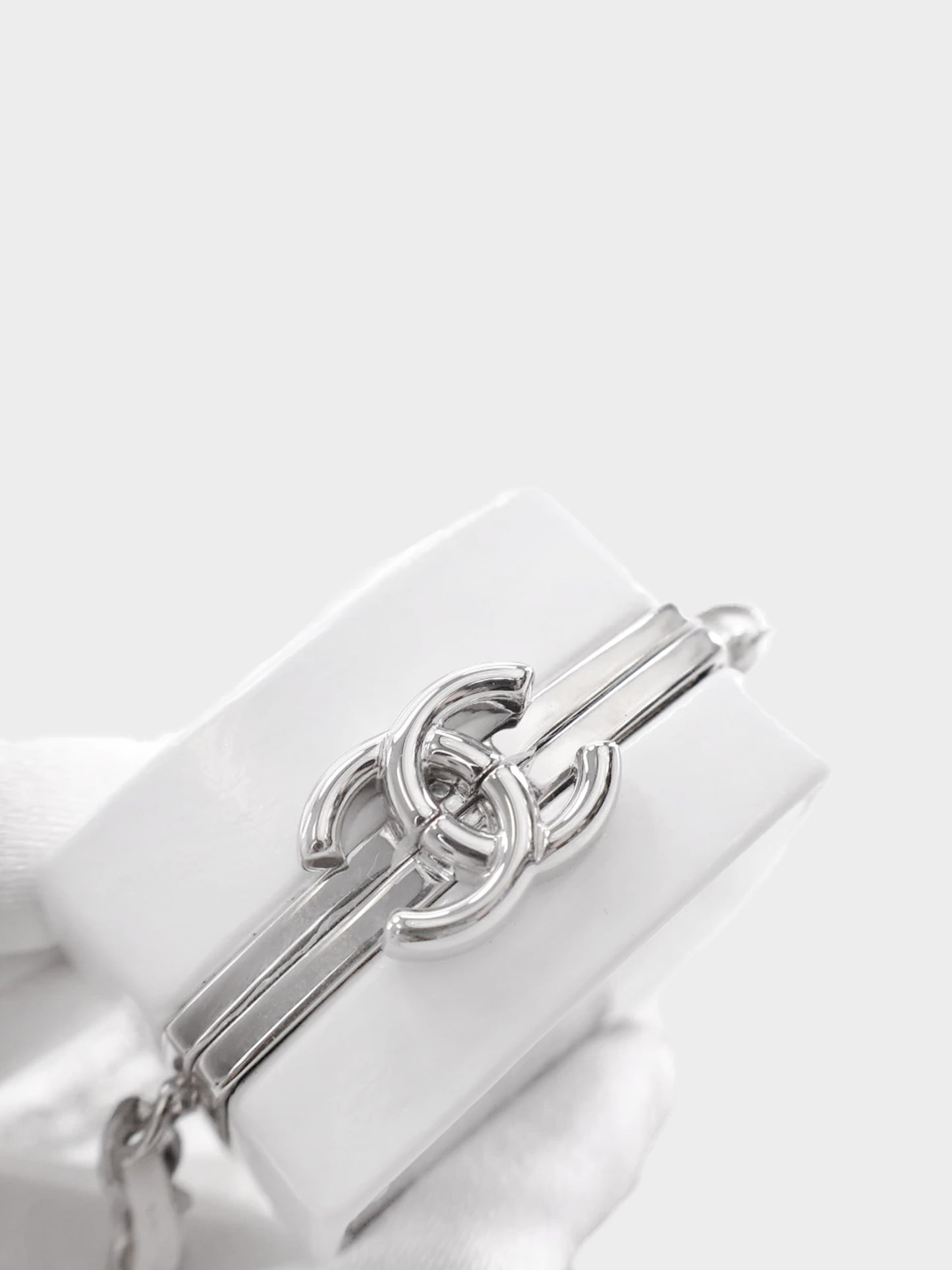 Chanel 2021 White Metal Mini Clutch With Chain