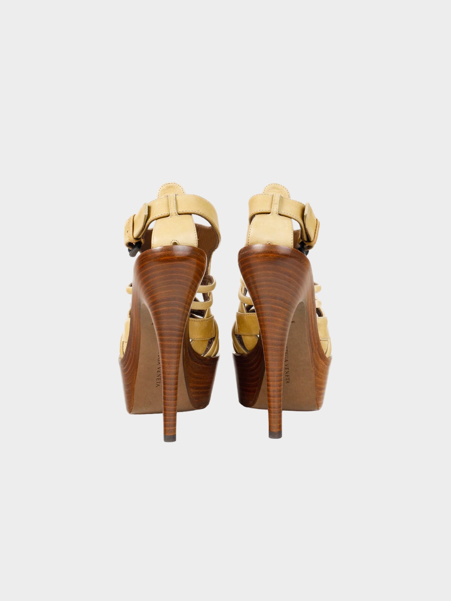 Bottega Veneta 2010s Beige Cage Wooden Platform Stiletto Heels