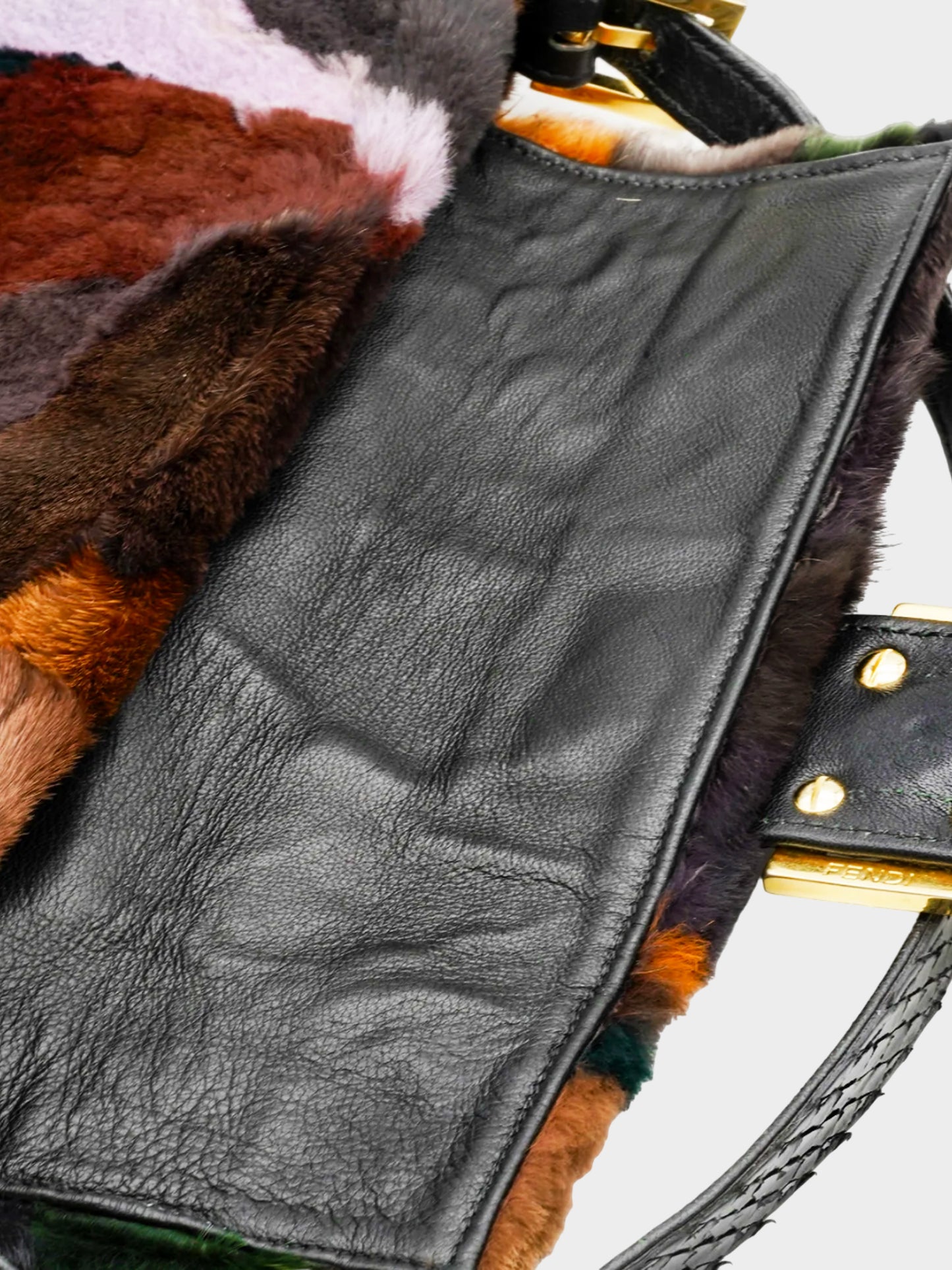 Fendi 2000s Multicolor Mink Fur and Leather Baguette Bag