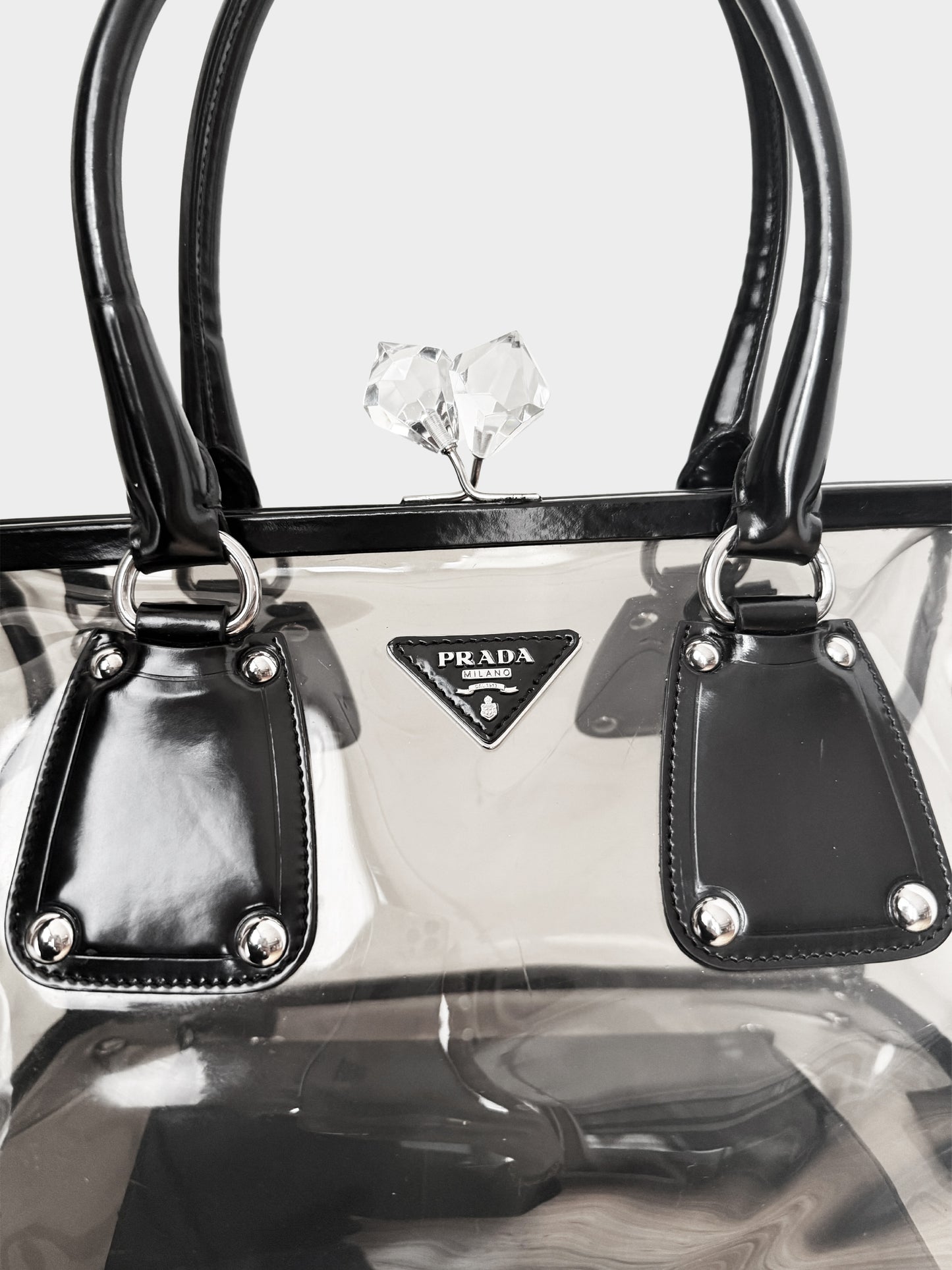 Prada SS 2010 Black PVC Plexi Kisslock Frame Tote Bag