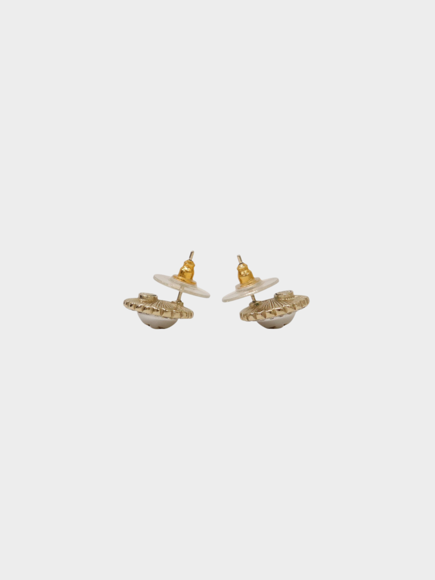 Chanel 2000s Gold Rhinestone Pearl COCO Round Ear Studs