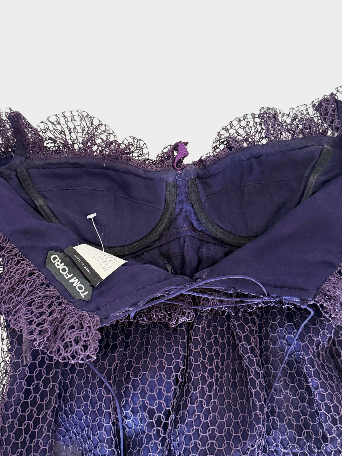 Tom Ford 2000s Purple Mesh Ruffled Bustier Long-sleeved Top