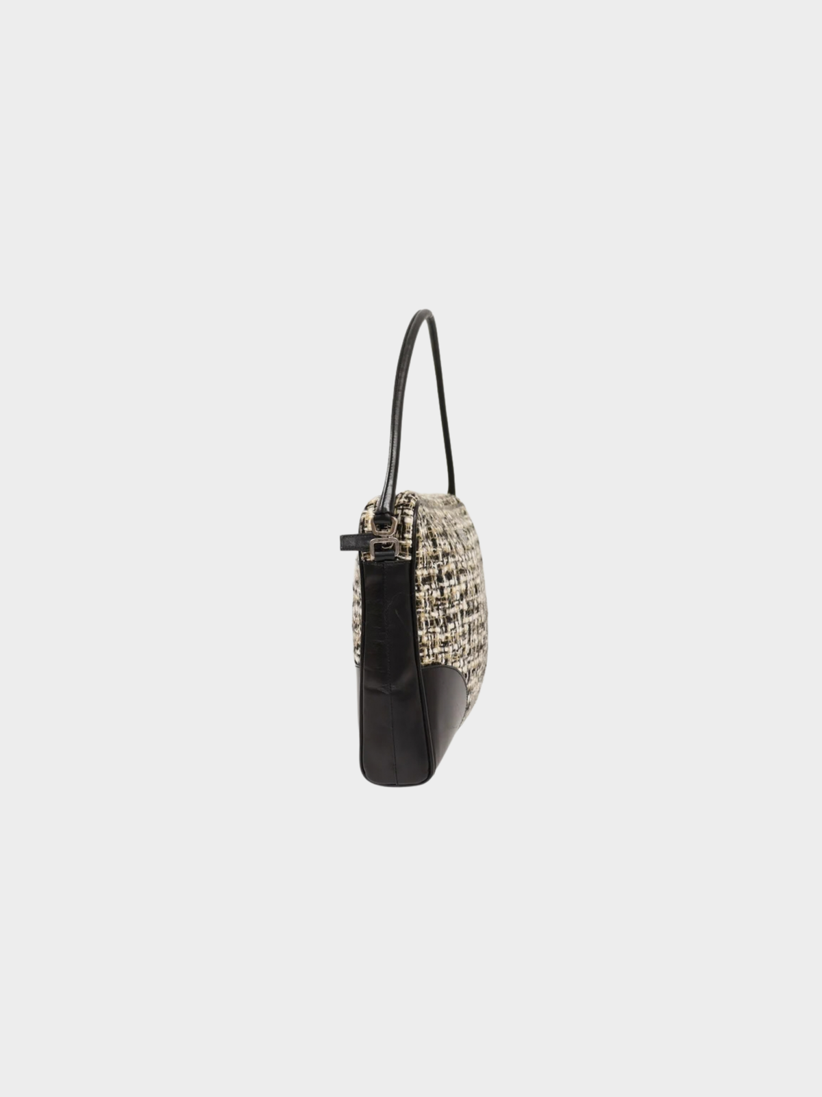 Prada 2000s Black Multicolor Tweed Leather One-Shoulder Bag