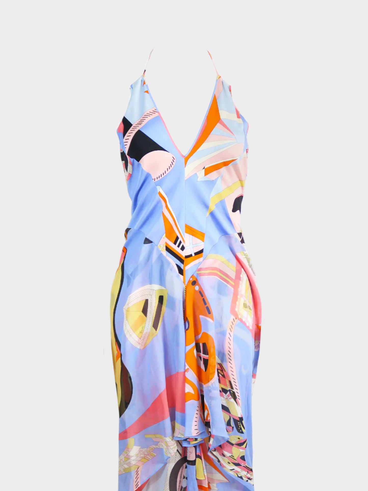 Emilio Pucci SS 2004 Runway Asymmetrical Ruffled Silk Maxi Dress