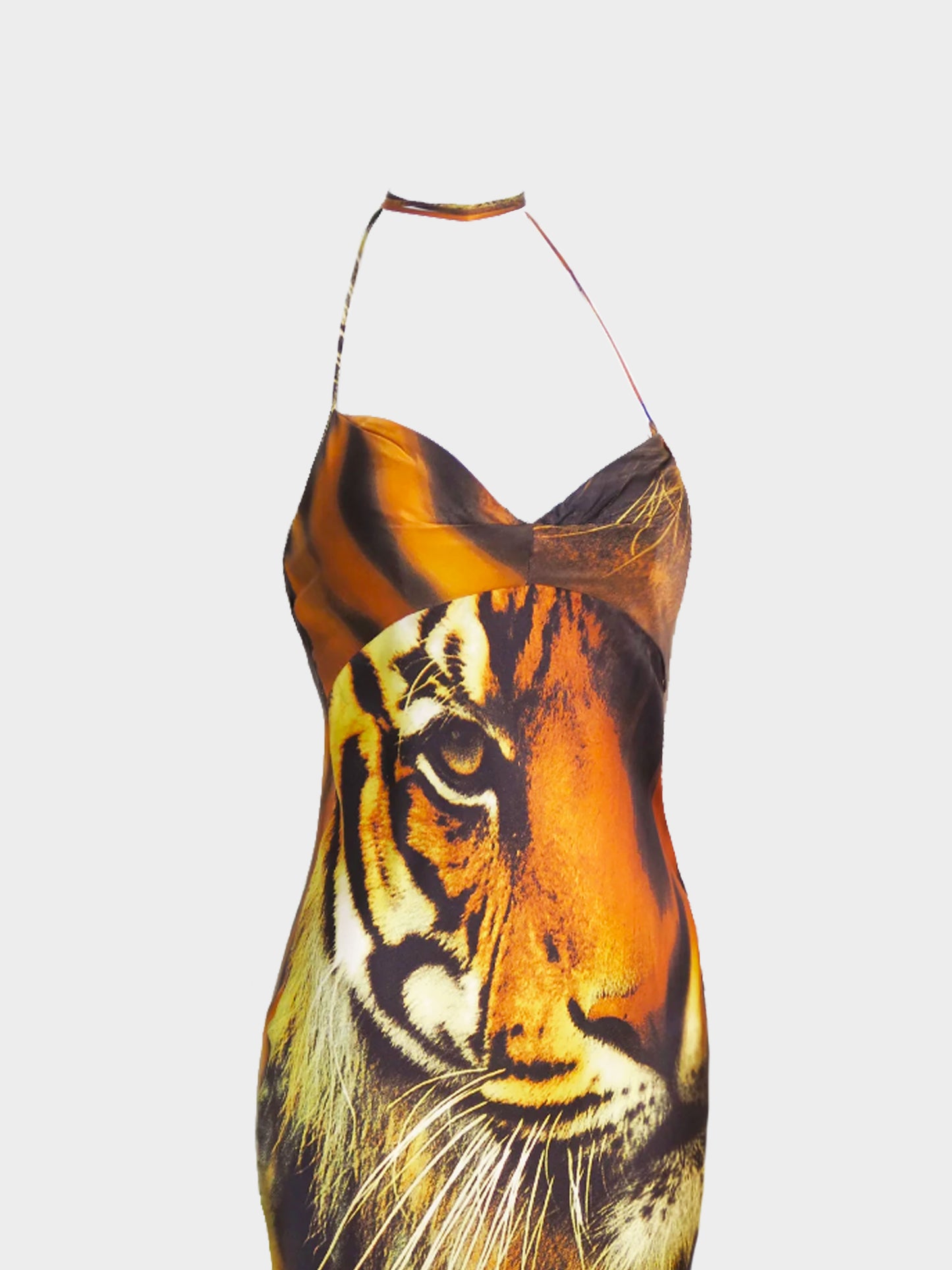 Roberto Cavalli SS 2000 Tiger Print Silk Maxi Slip Dress