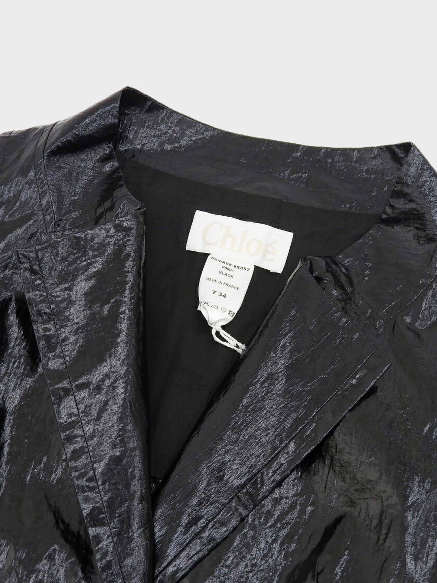 Chloé 2008 Black Linen-blend Belted Wrap Coat