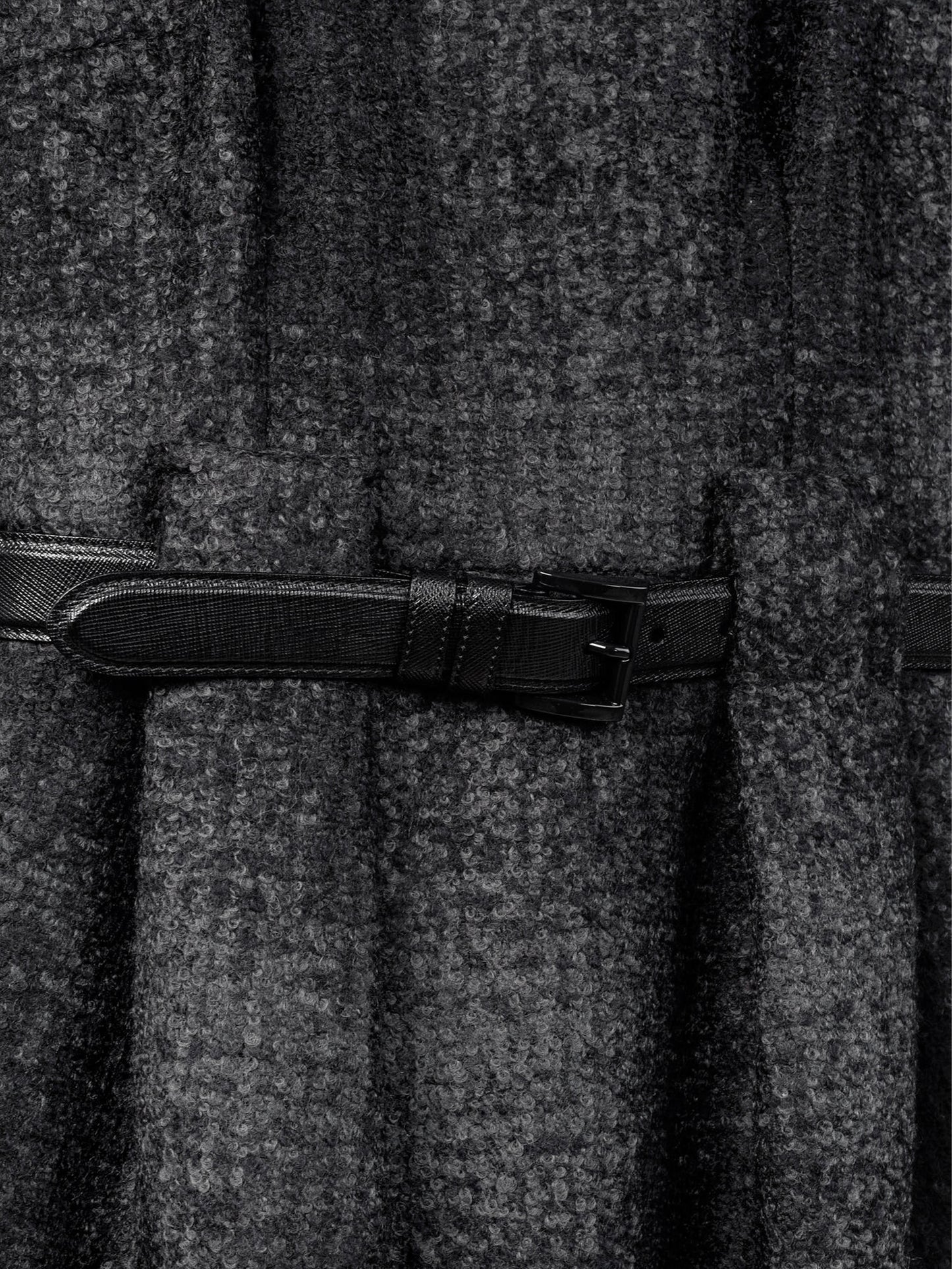 Prada 2009 Grey Tweed Belted Cap-Sleeve Dress