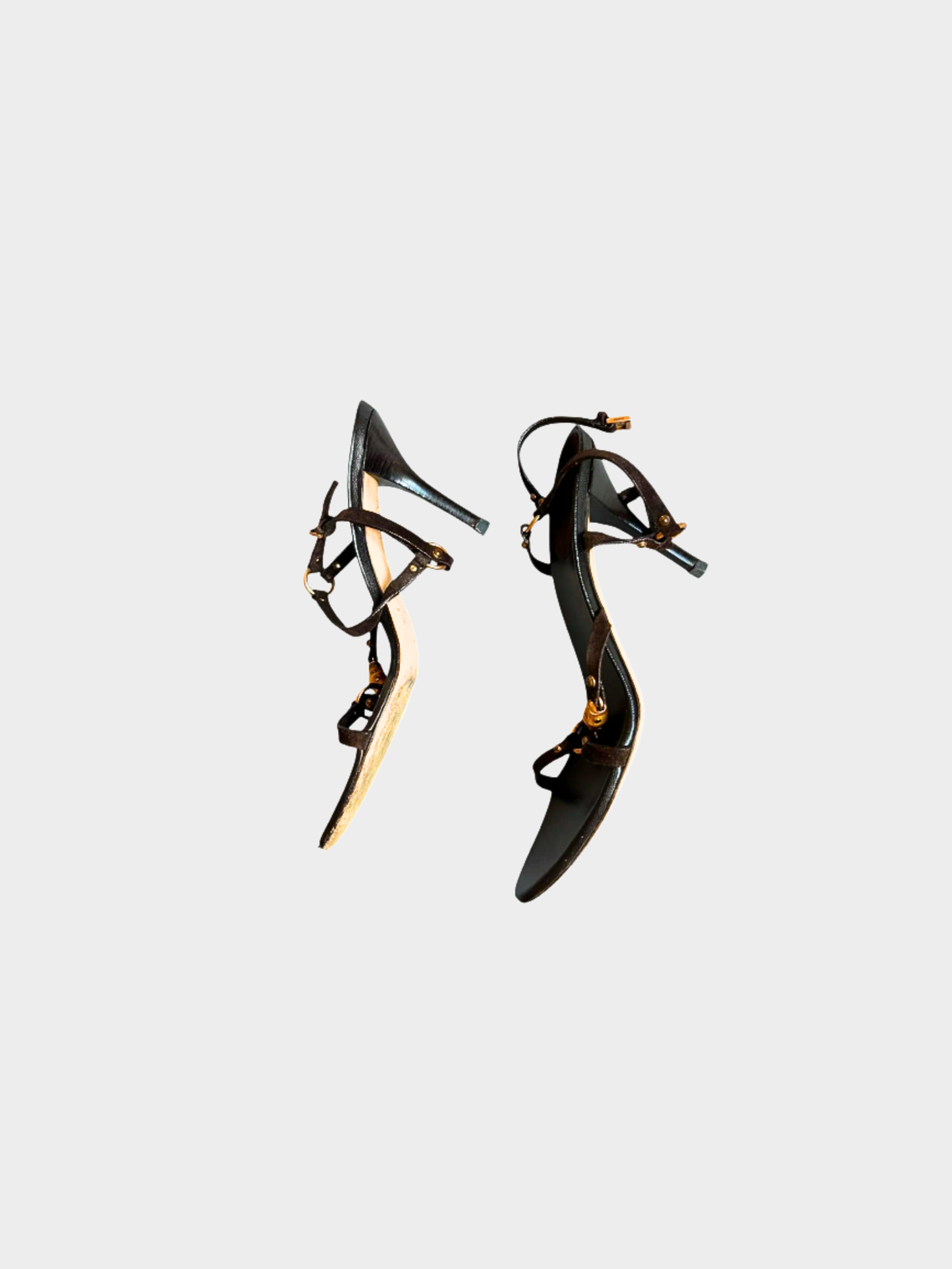 Gucci 2000s Brown Leather Bamboo Tassel Open Toe Sandal