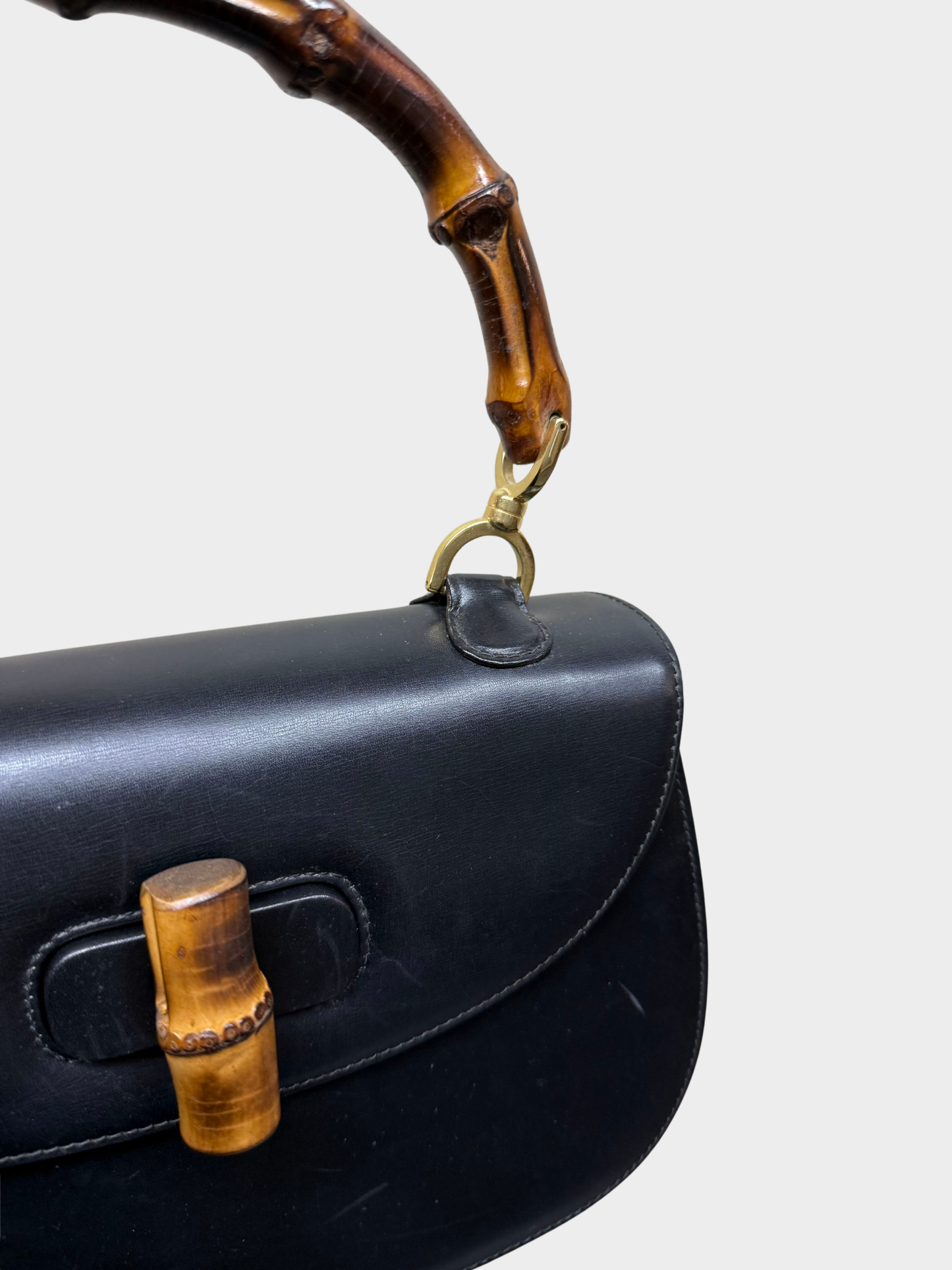 Gucci 2000s Black Calfskin Bamboo Top Handle Bag