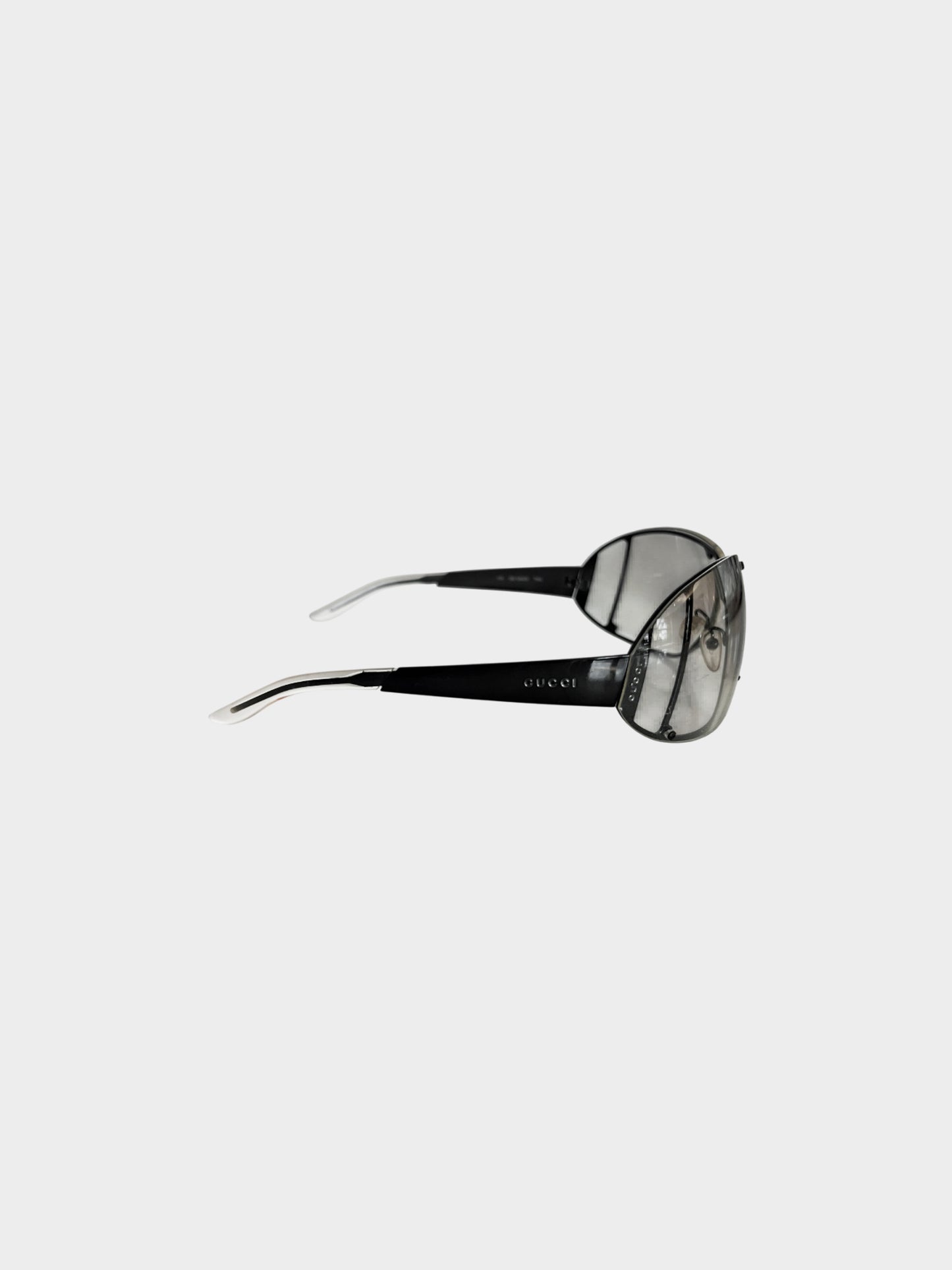 Gucci 1990s Rare Black Futuristic Aviator Sunglasses
