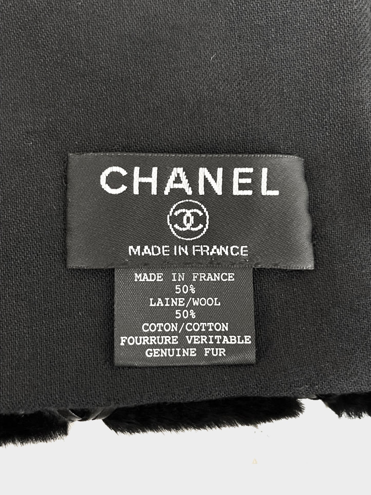 Chanel FW 2005 Black Sheared Fur Shawl/Scarf with Leather Quilting