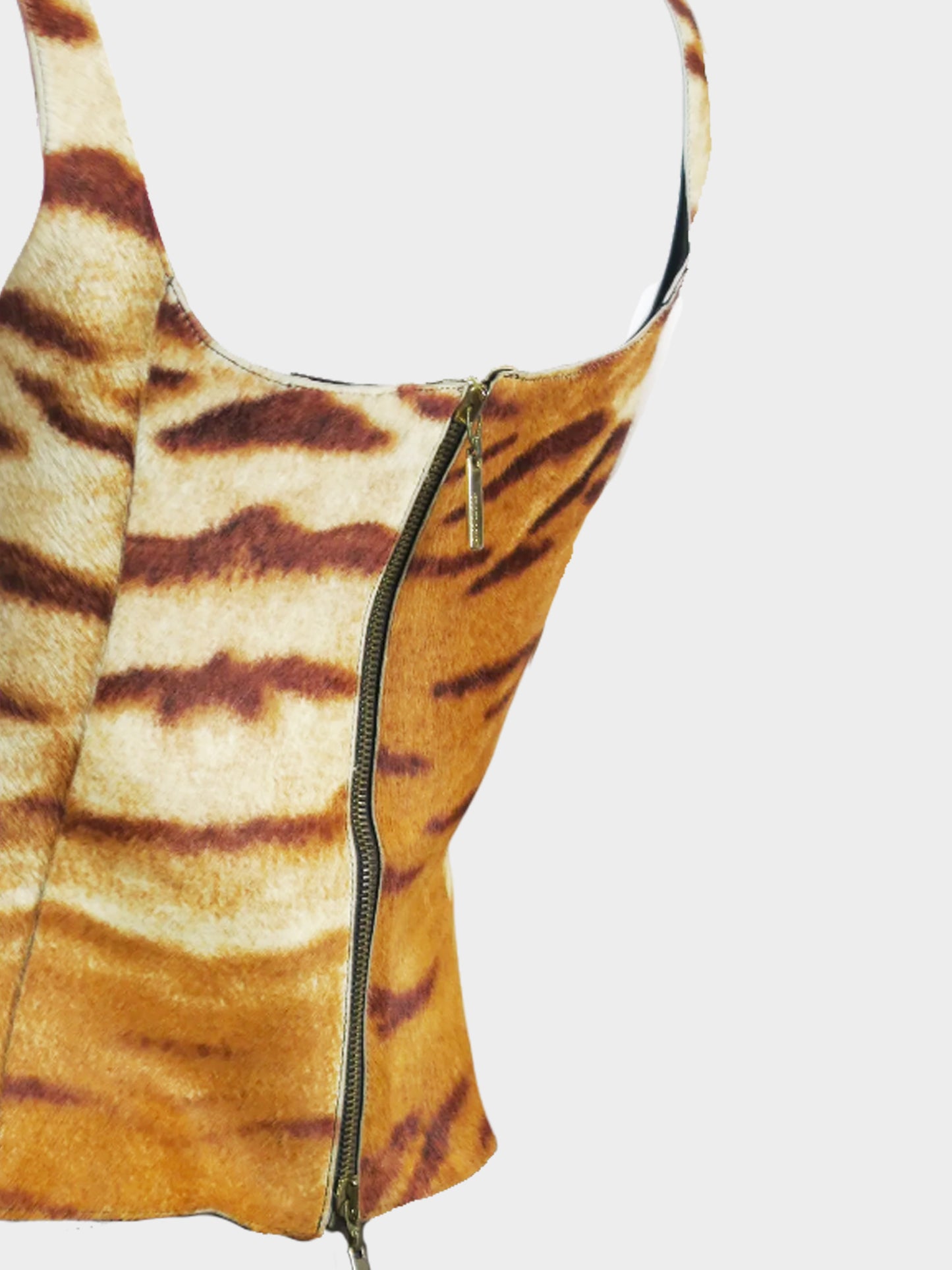 Roberto Cavalli 2000s Zebra Print Pony Hair Leather Corset Top