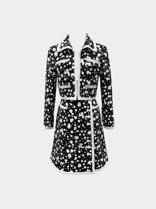 Chanel 2015 Black Tweed White Splatter Skirt Suit