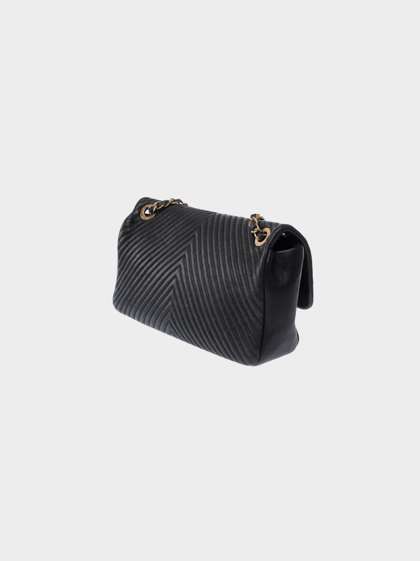 Chanel 2015 Black Chevron Leather Medallion Charm Flap Bag