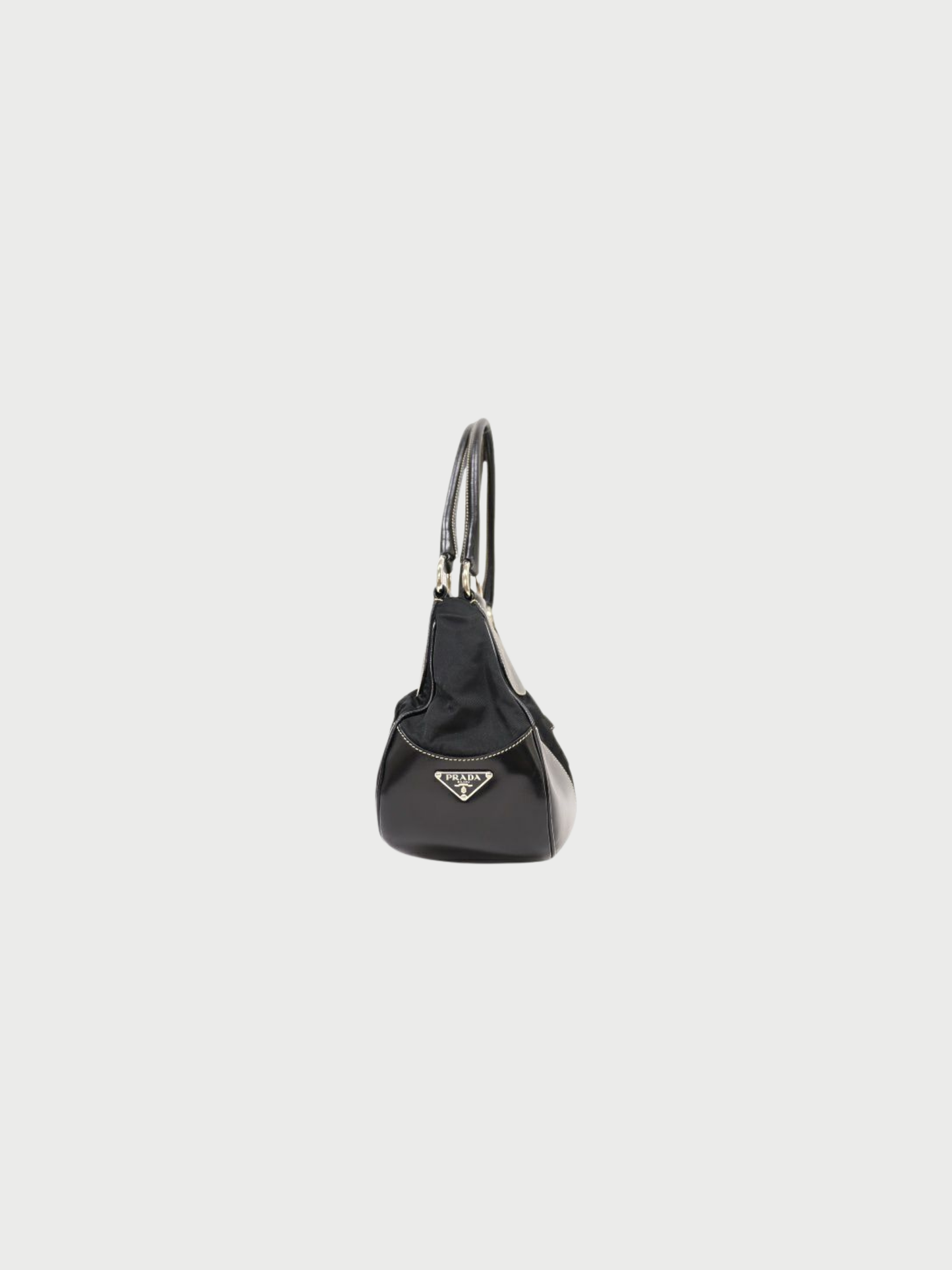 Prada 2000s Black Triangle Logo Nylon Leather Handbag