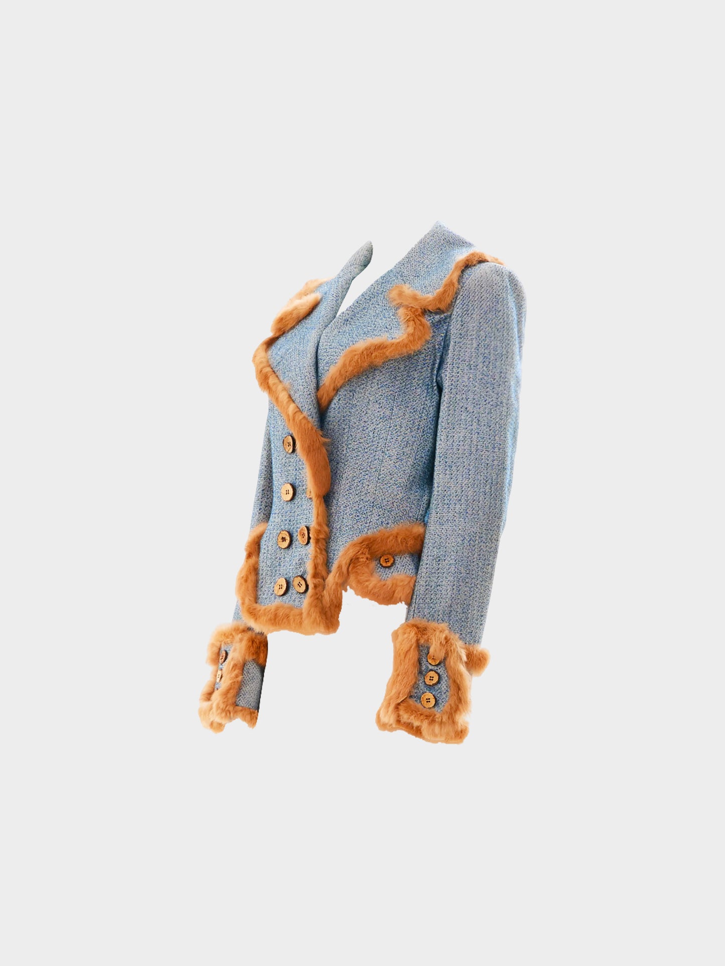 John Galliano FW 2000 Blue Double Breasted Jacket with Fur Trim