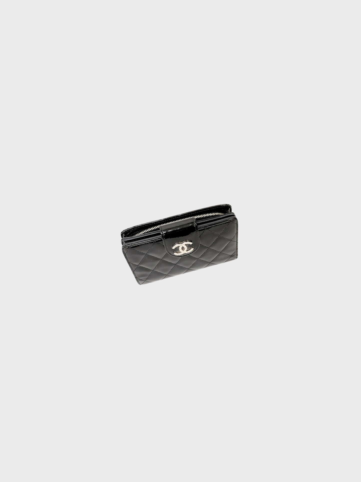 Chanel 2014 Black Matelasse Patent Leather Wallet