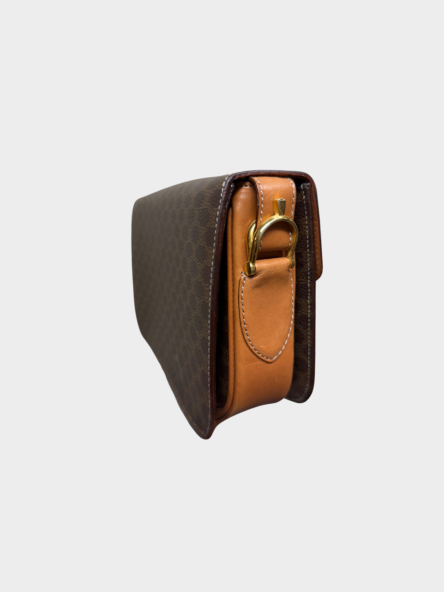 Celine 1980s Brown Macadam Canvas Horsecarriage Shoulder Bag