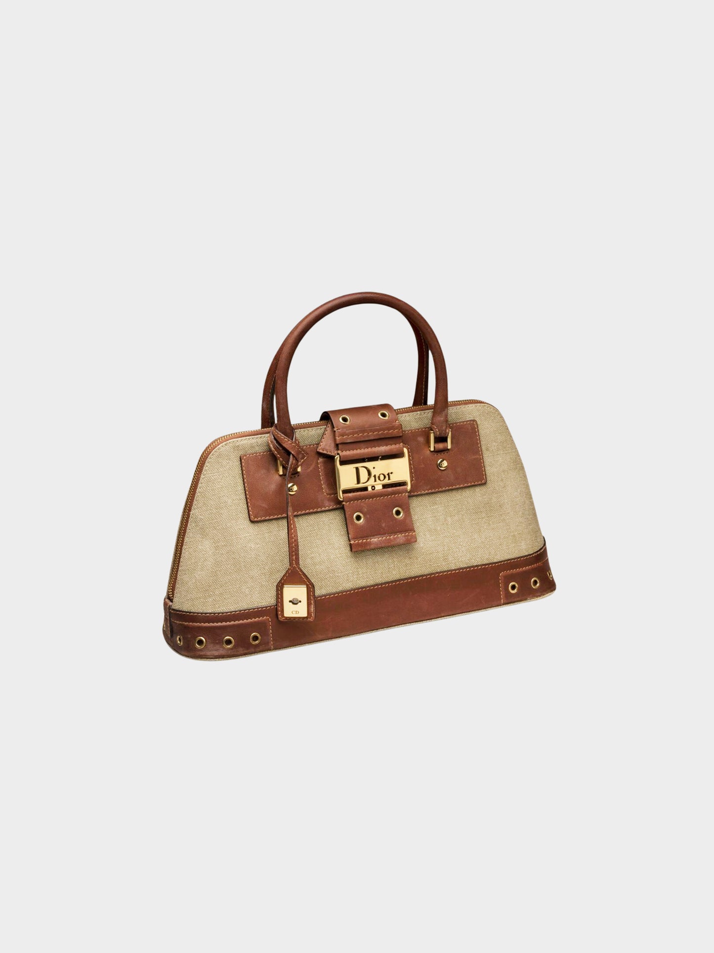 Christian Dior by John Galliano 2003 Khaki Brown Canvas and Leather Street Chic Bag