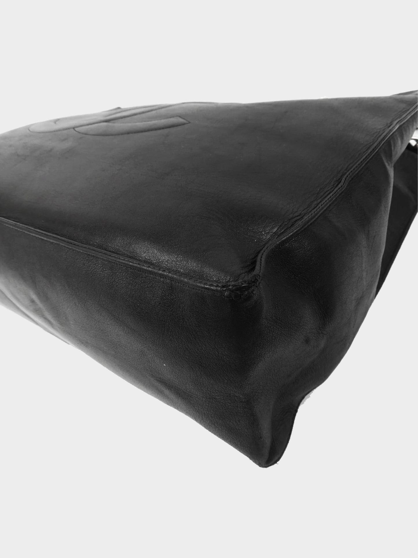 Chanel 1990s Black Lambskin Leather CC Tote Bag
