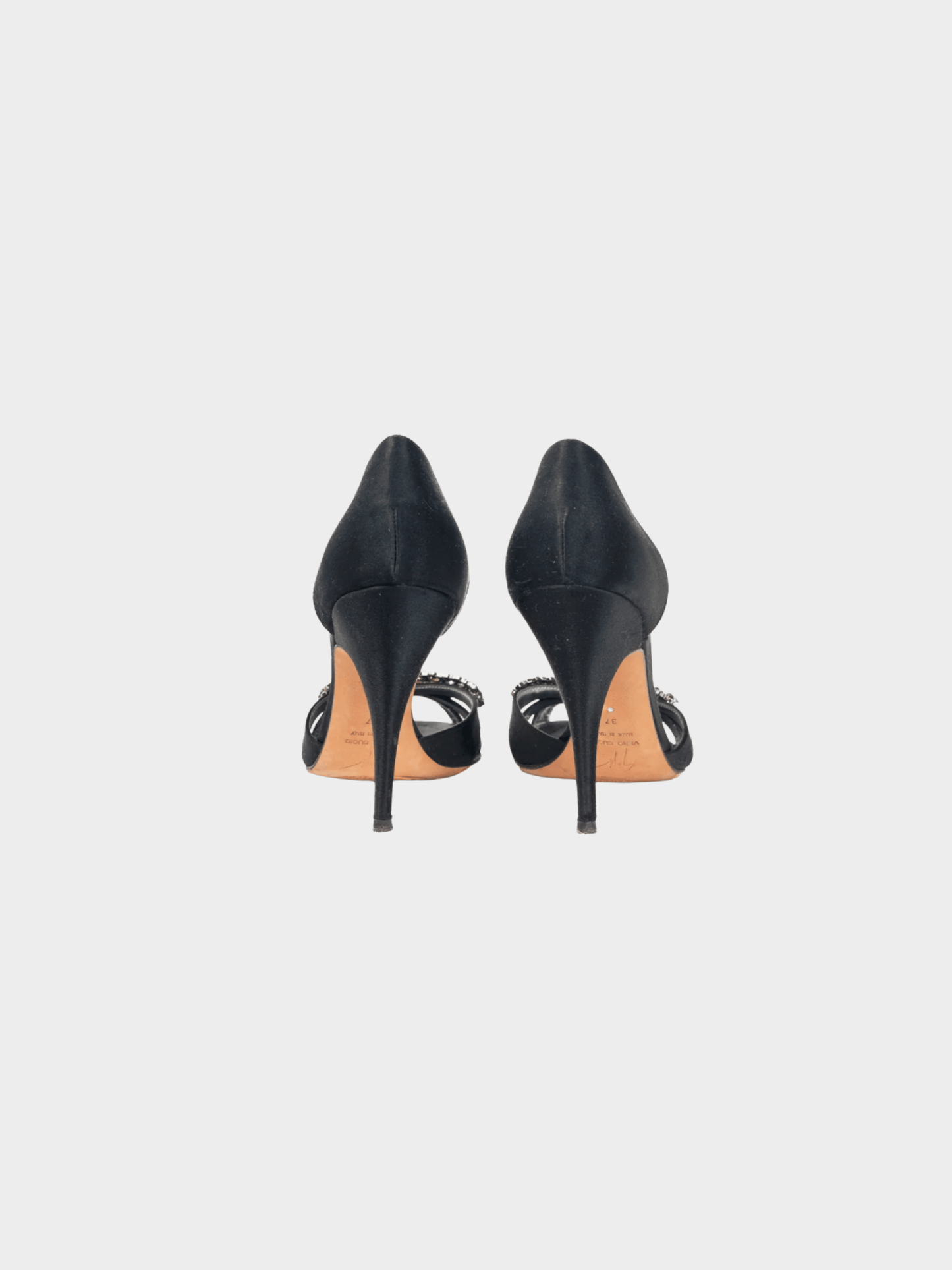 Giuseppe Zanotti 2010s Taz Black Silk-Satin Crystal-Embellished Peep-Toe Heels
