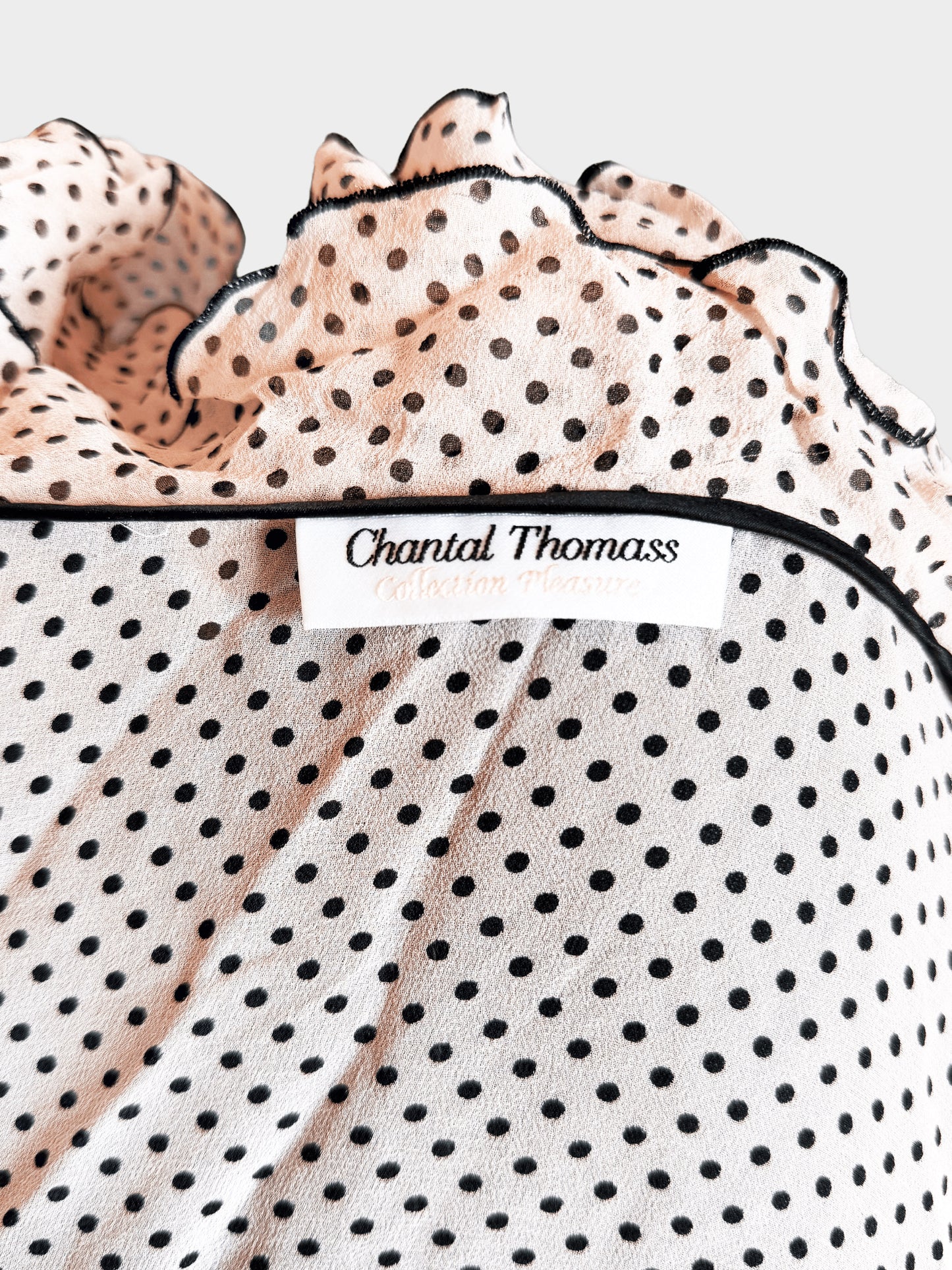 Chantal Thomass 2000s Pink and Black Polka Dot Print Sheer Ruffled Top