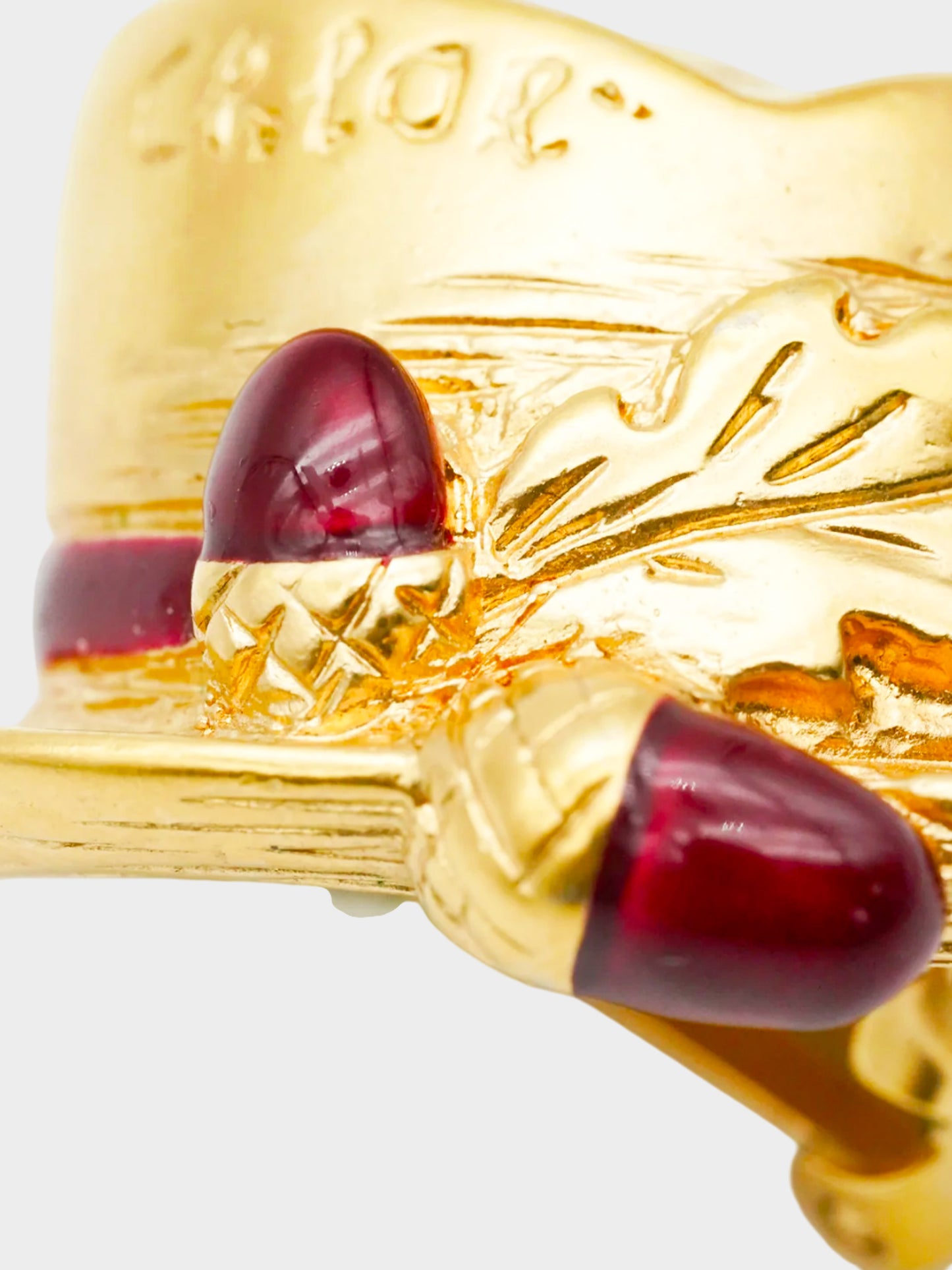 Chloé 1990s Gold Hat with Acorn Clip-On Earrings