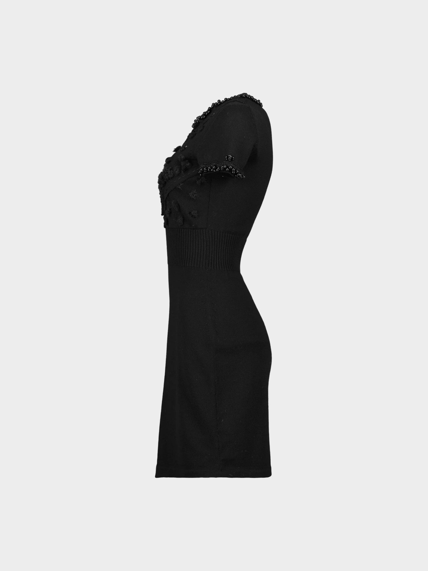 Chanel by Karl Lagerfeld 2013 Black Embroidered Wool Knit Dress